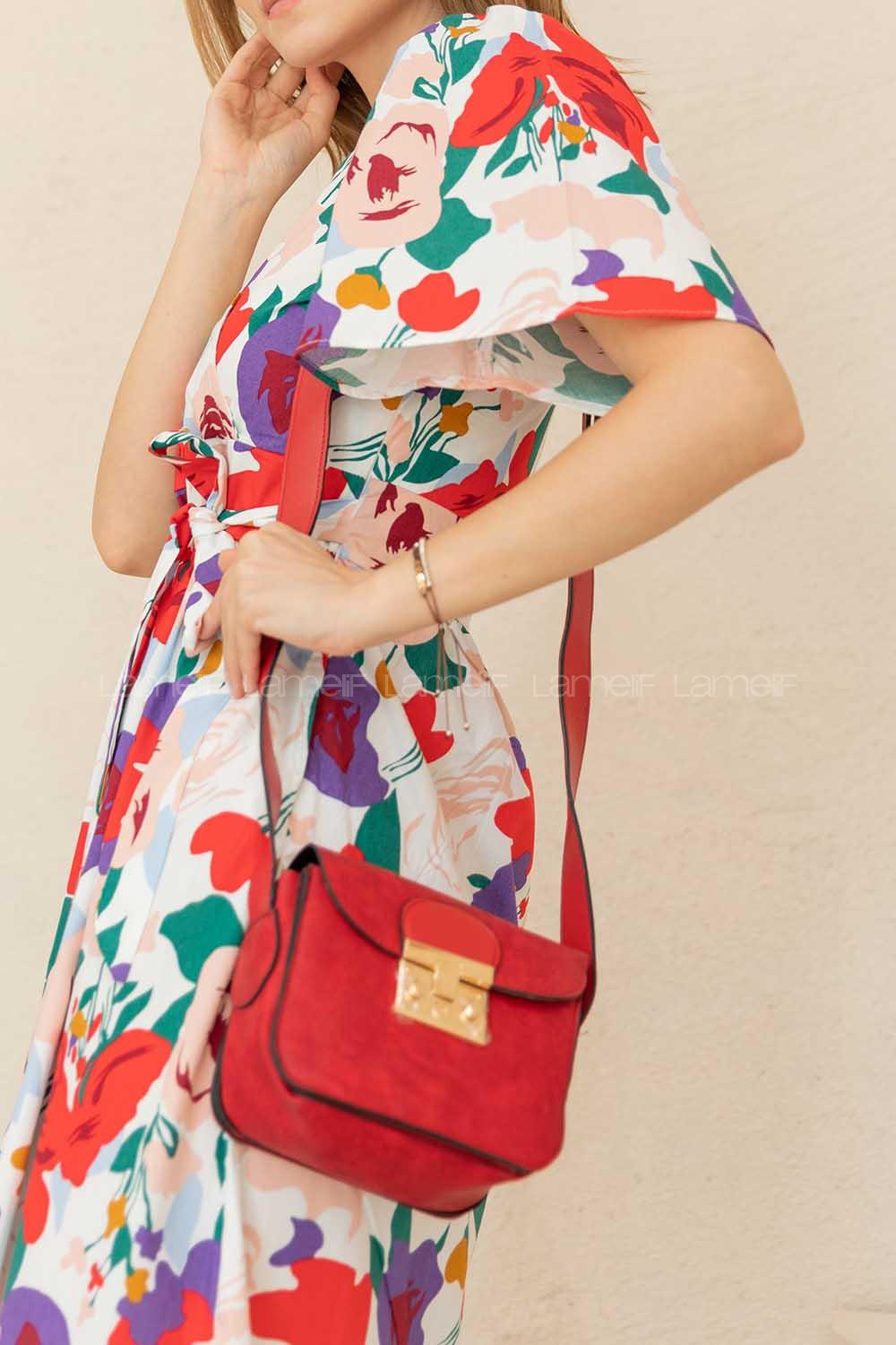 Modalamelif Kapak Kilitli Çapraz Çanta Bordo