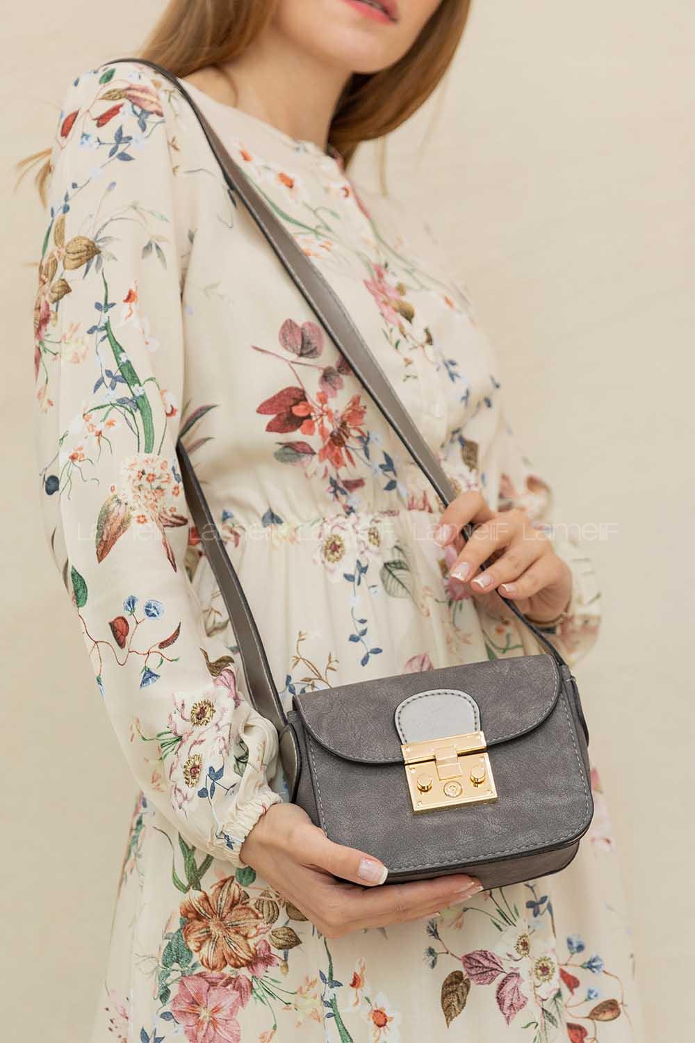 Modalamelif Kapak Kilitli Çapraz Çanta Gri