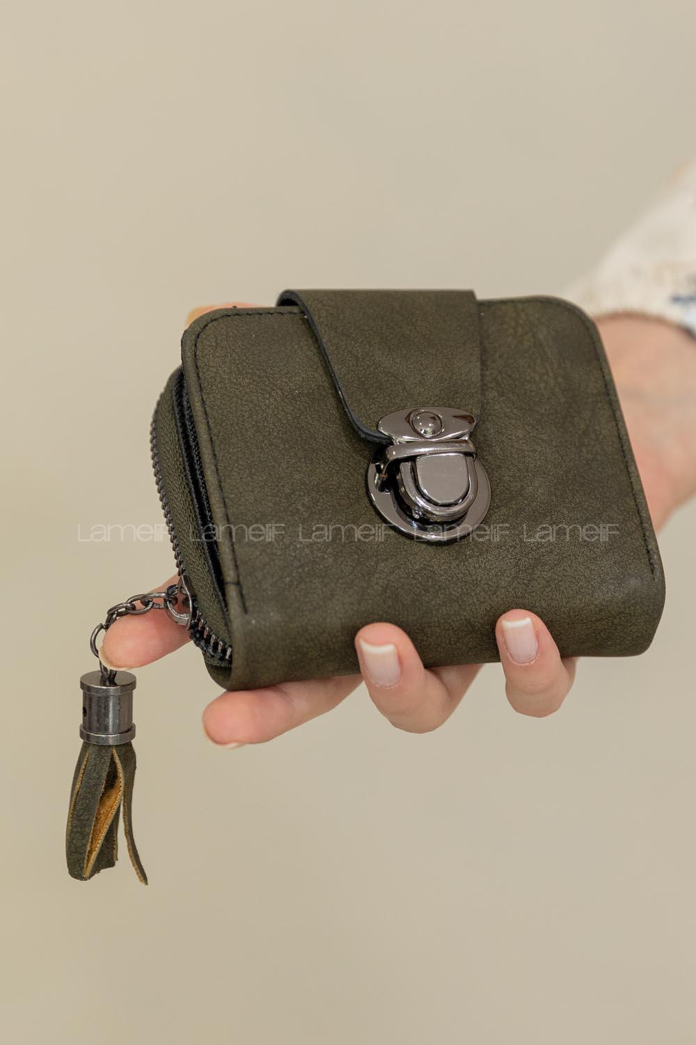 Modalamelif Kapak Kilitli Püsküllü Cüzdan  Koyu Yeşil