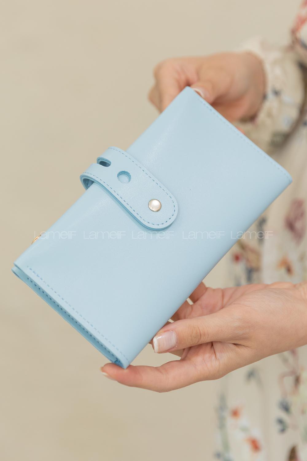 Modalamelif Kapk Kilitli Düz Renk Cüzdan Açık Mavi