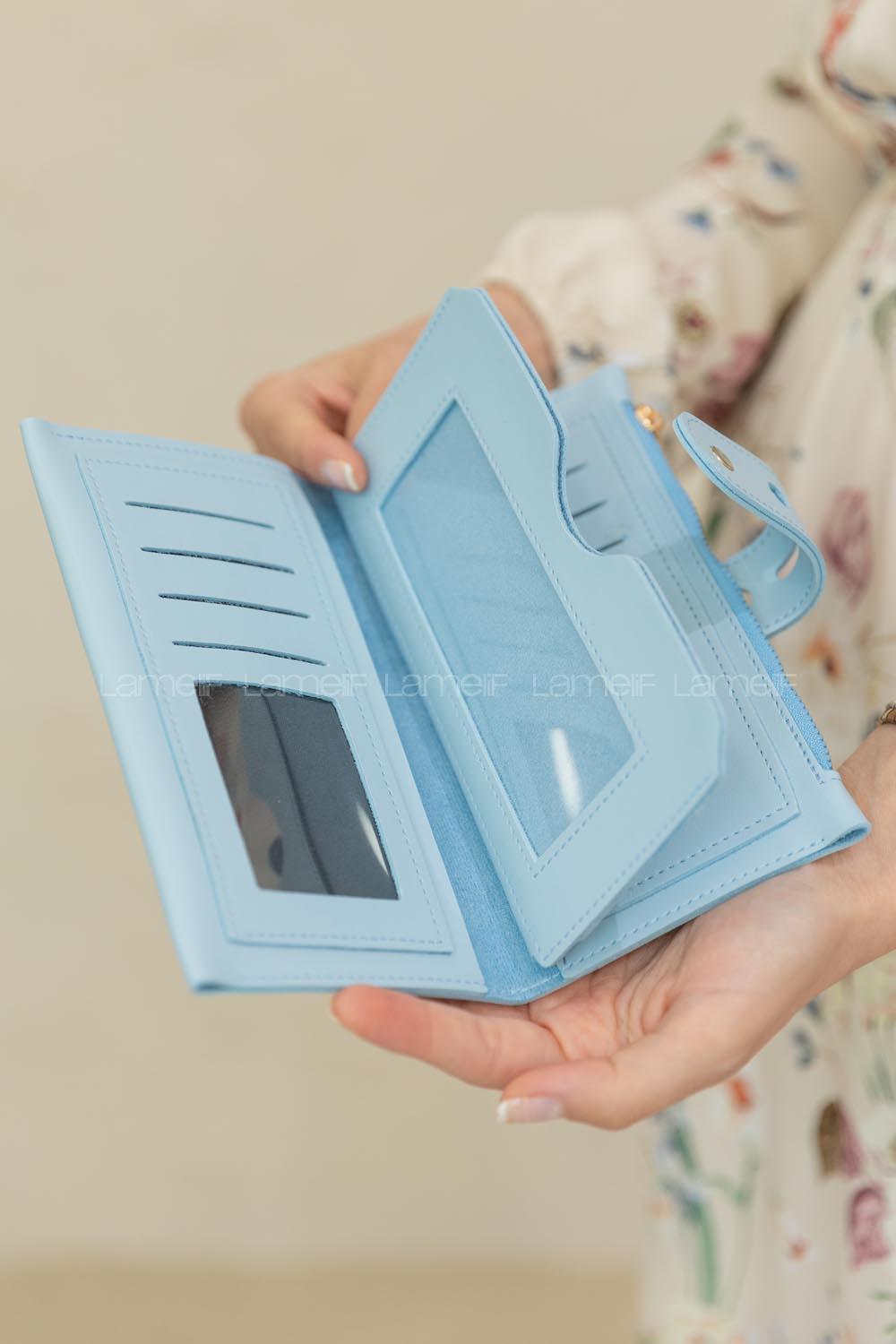 Modalamelif Kapk Kilitli Düz Renk Cüzdan Açık Mavi