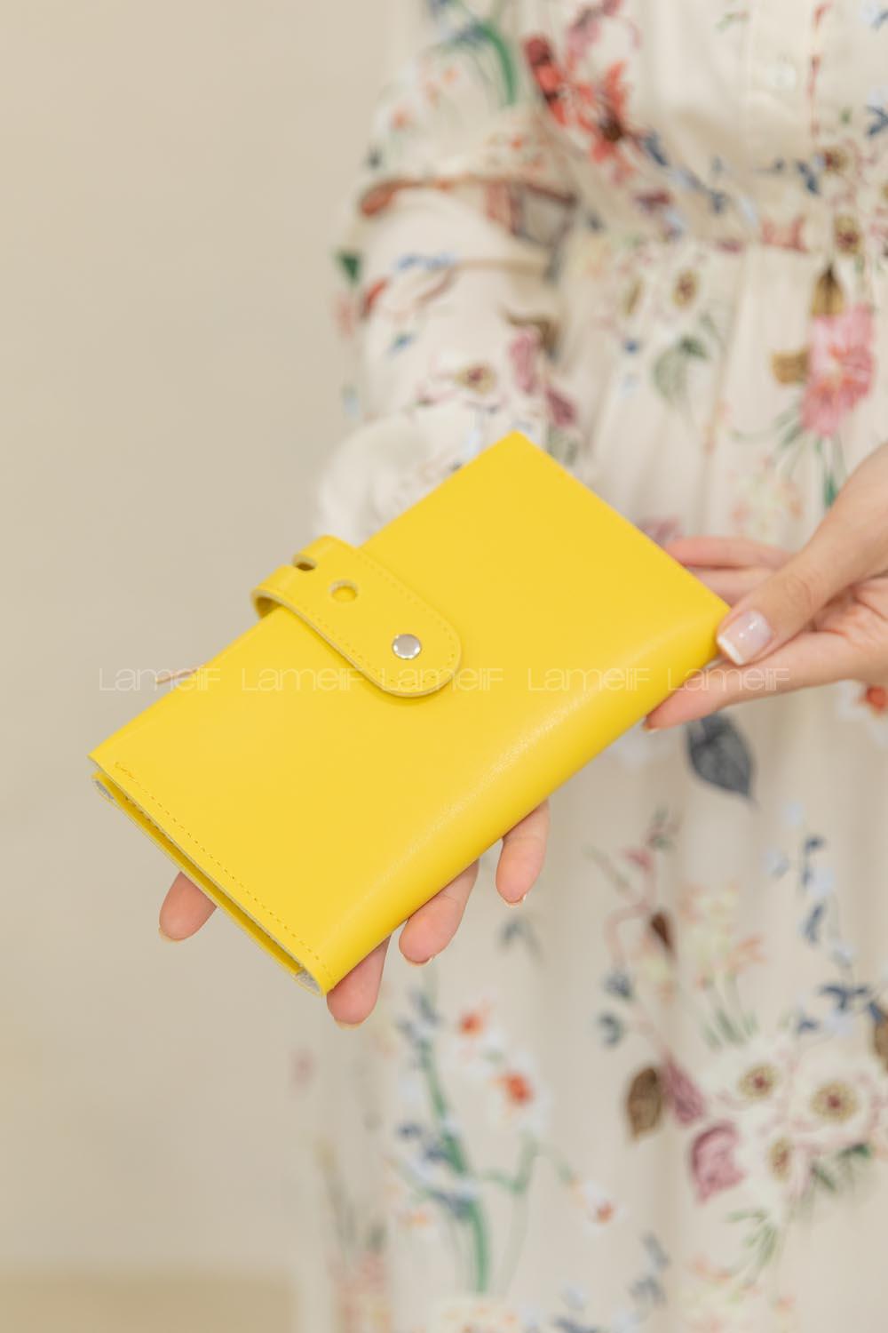 Modalamelif Kapak Kilitli Düz Renk Cüzdan Hardal Sarı