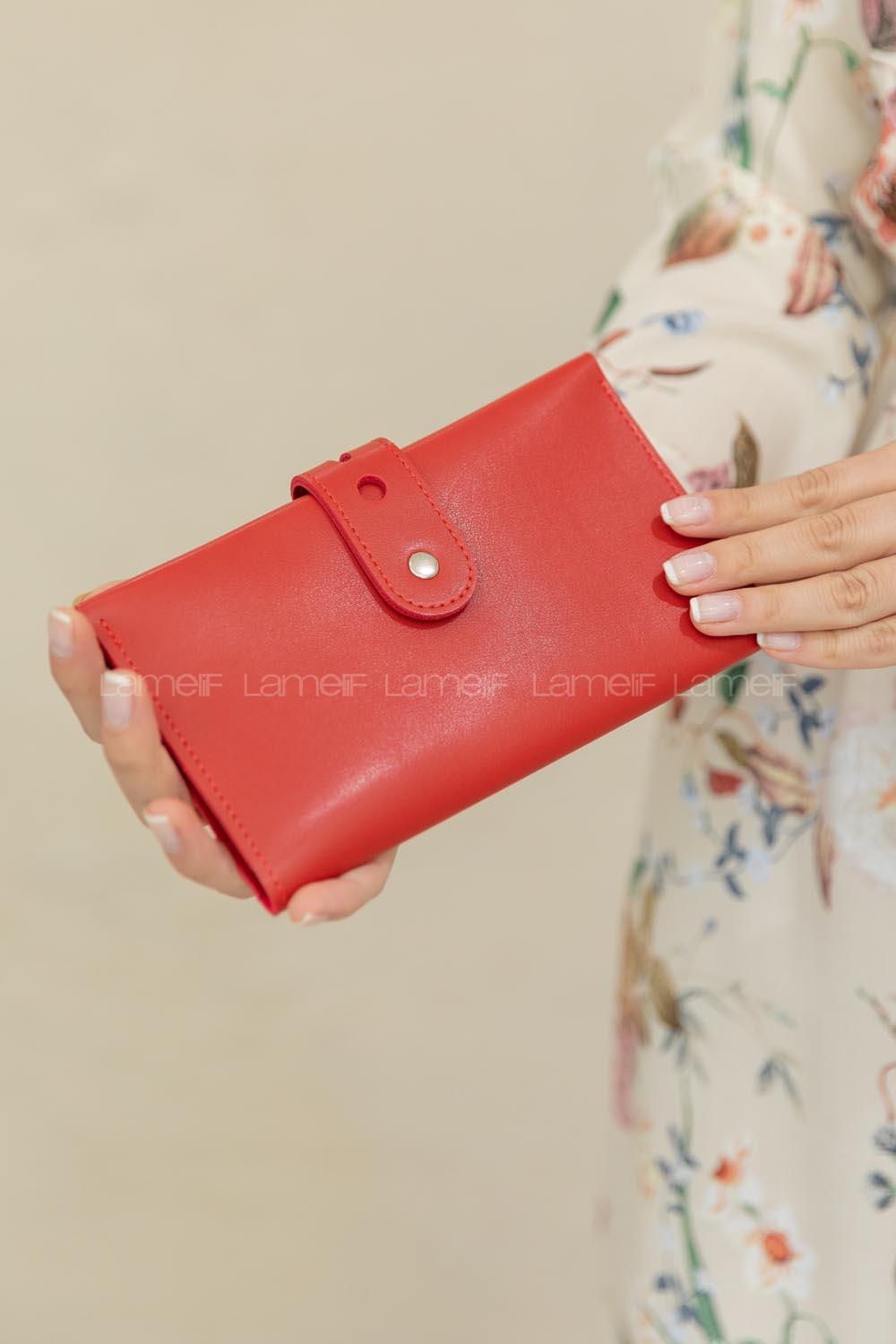 Modalamelif Kapk Kilitli Düz Renk Cüzdan Kırmızı