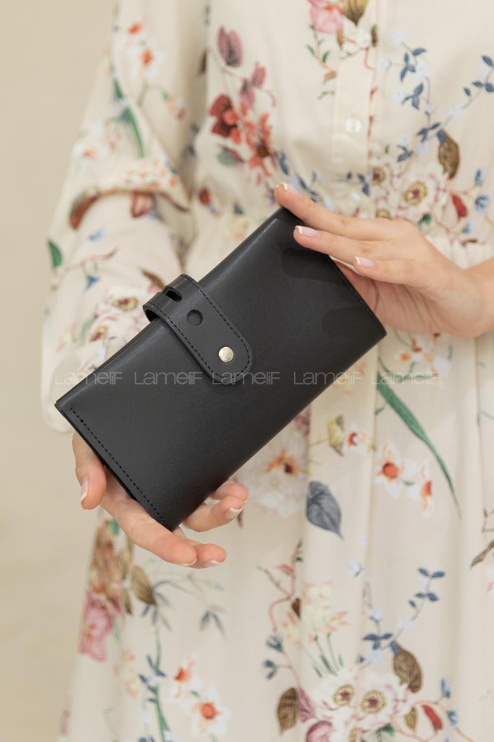 Modalamelif Kapk Kilitli Düz Renk Cüzdan Siyah