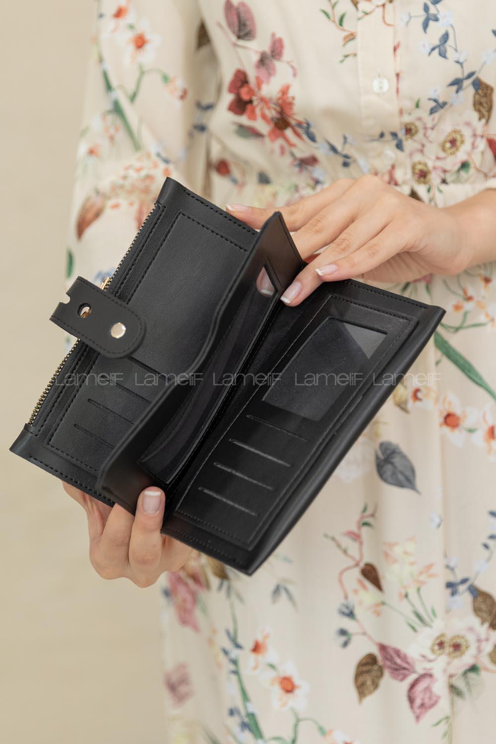 Modalamelif Kapk Kilitli Düz Renk Cüzdan Siyah