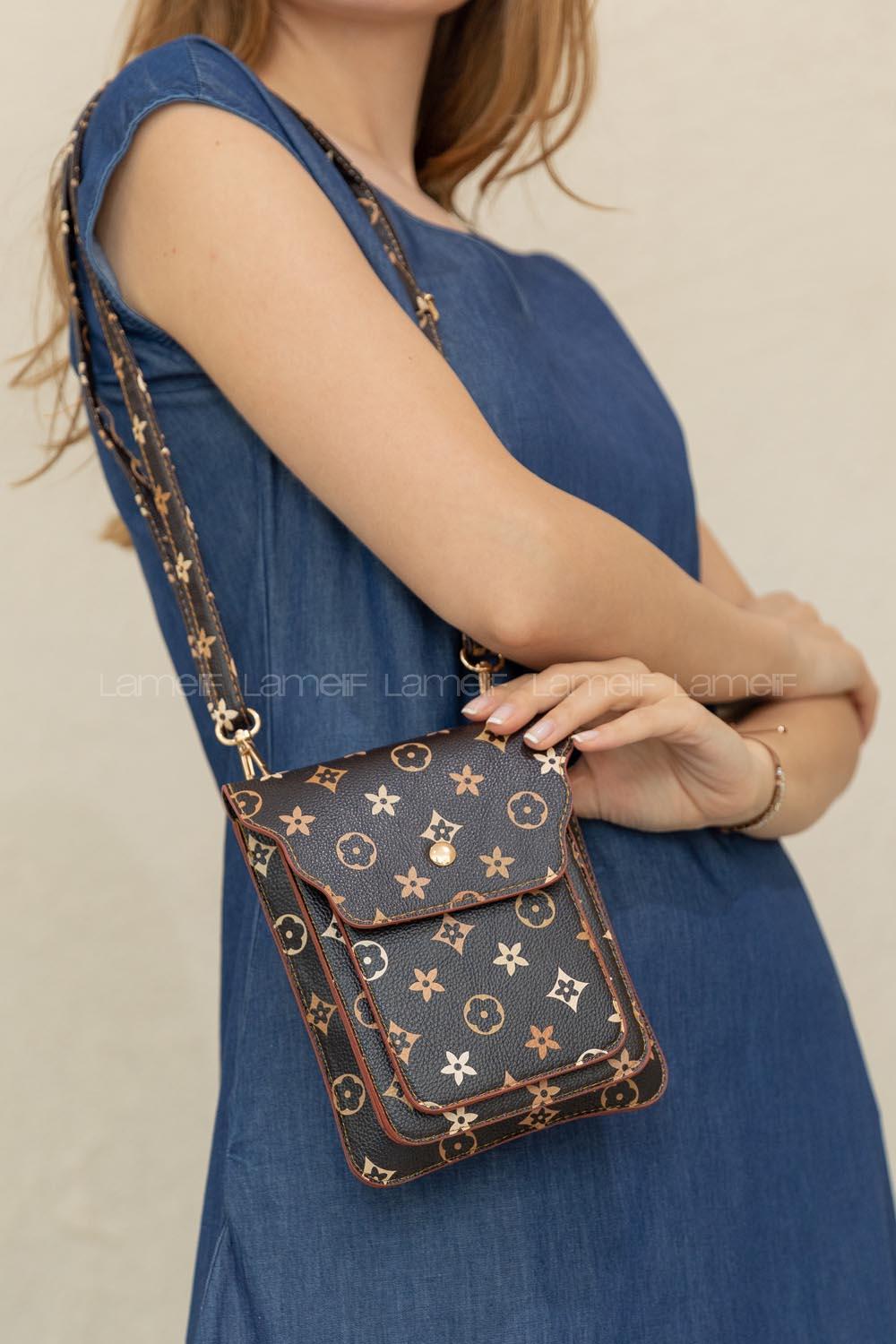 Modalamelif  Messenger Model Monogram Desen Çanta Acı Kahve