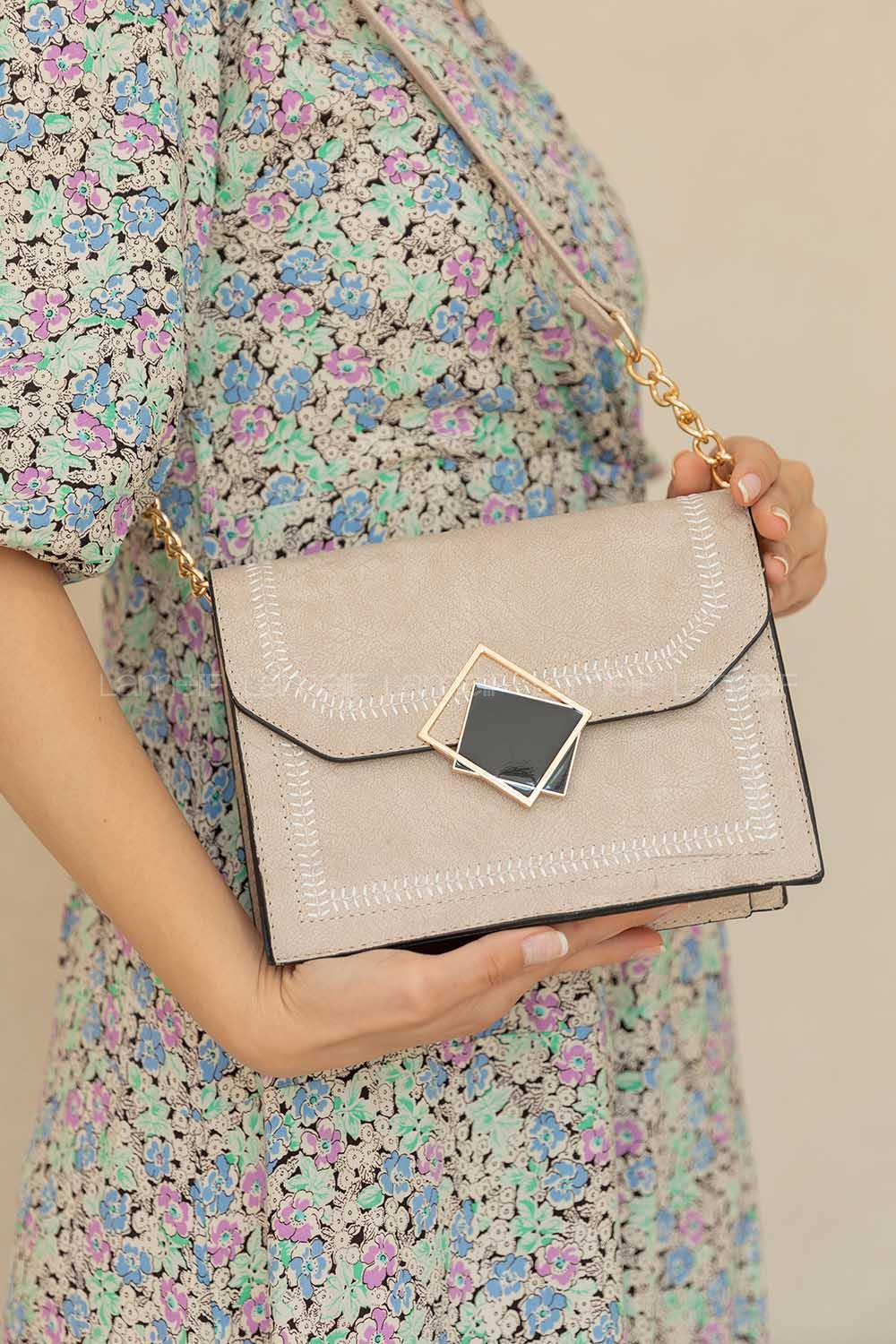 Modalamelif Metal Kilitli Andora Çapraz Çanta Krem