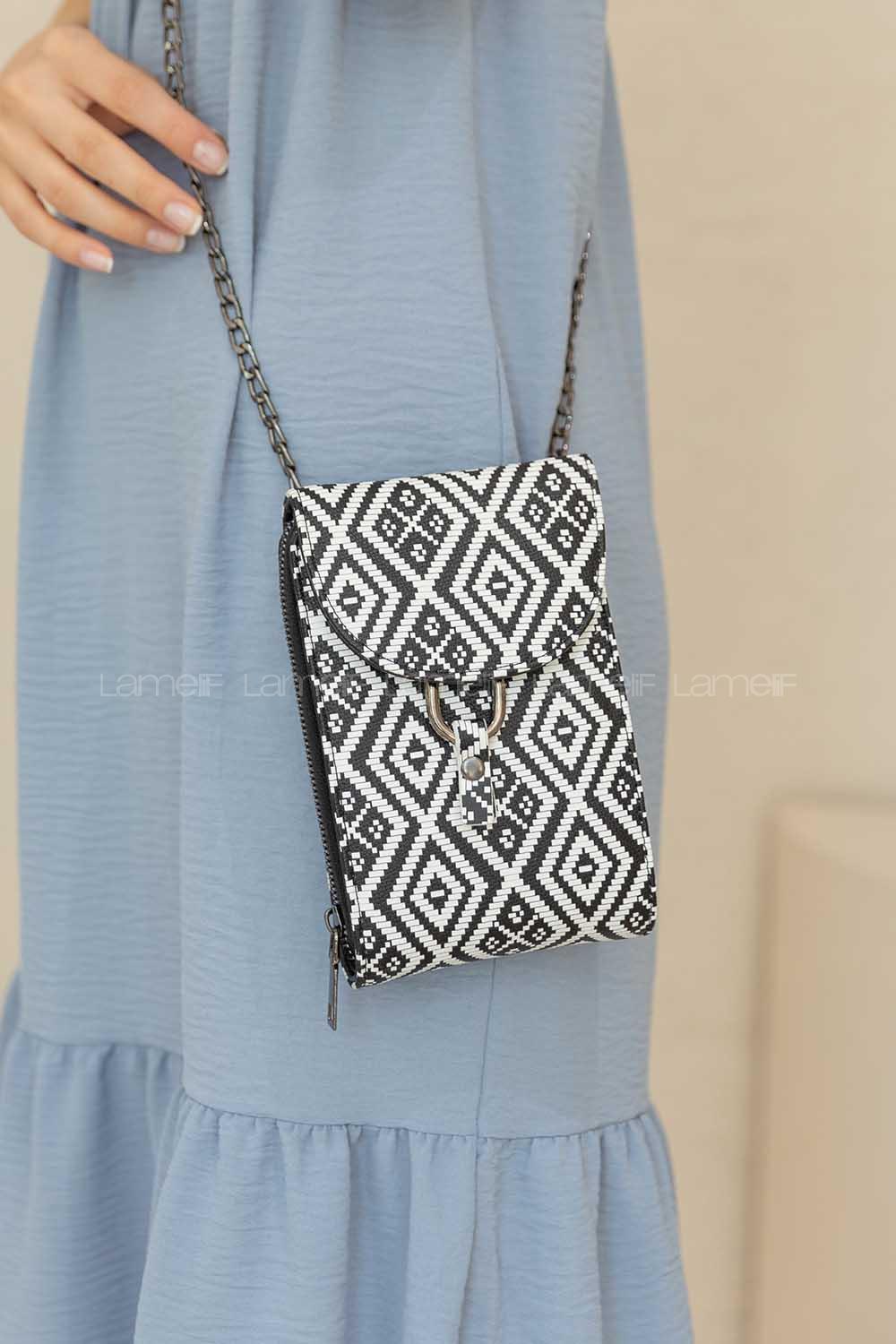 Modalamelif Metal Tokalı Kilim Mesenger Çanta Siyah