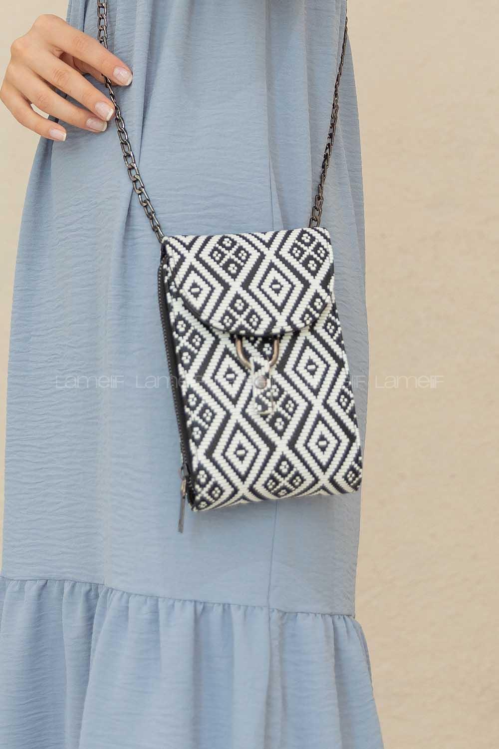 Modalamelif Metal Tokalı Kilim Mesenger Çanta Siyah