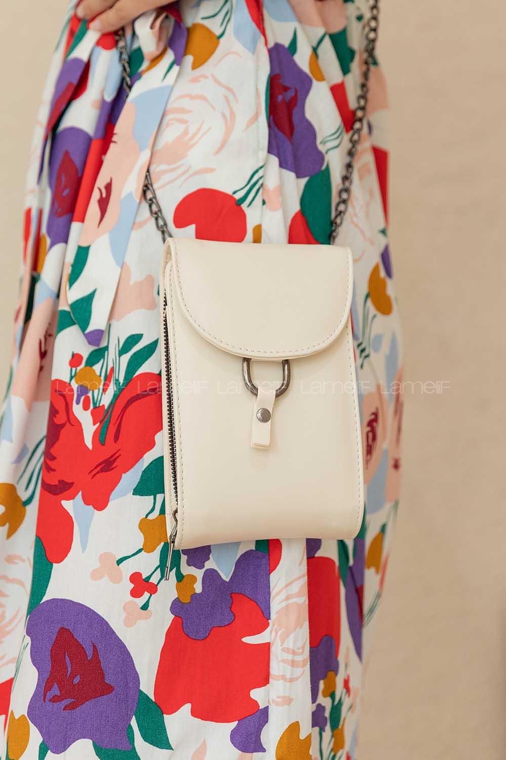 Modalamelif Metal Tokalı Mesenger Çanta Krem