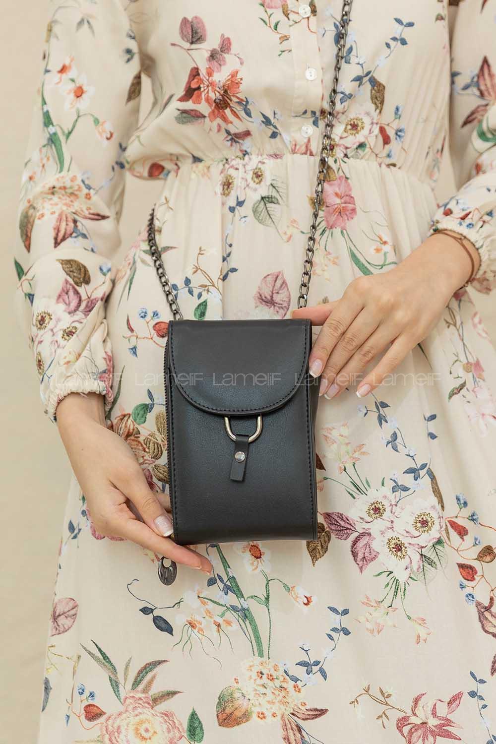 Modalamelif Metal Tokalı Mesenger Çanta Siyah