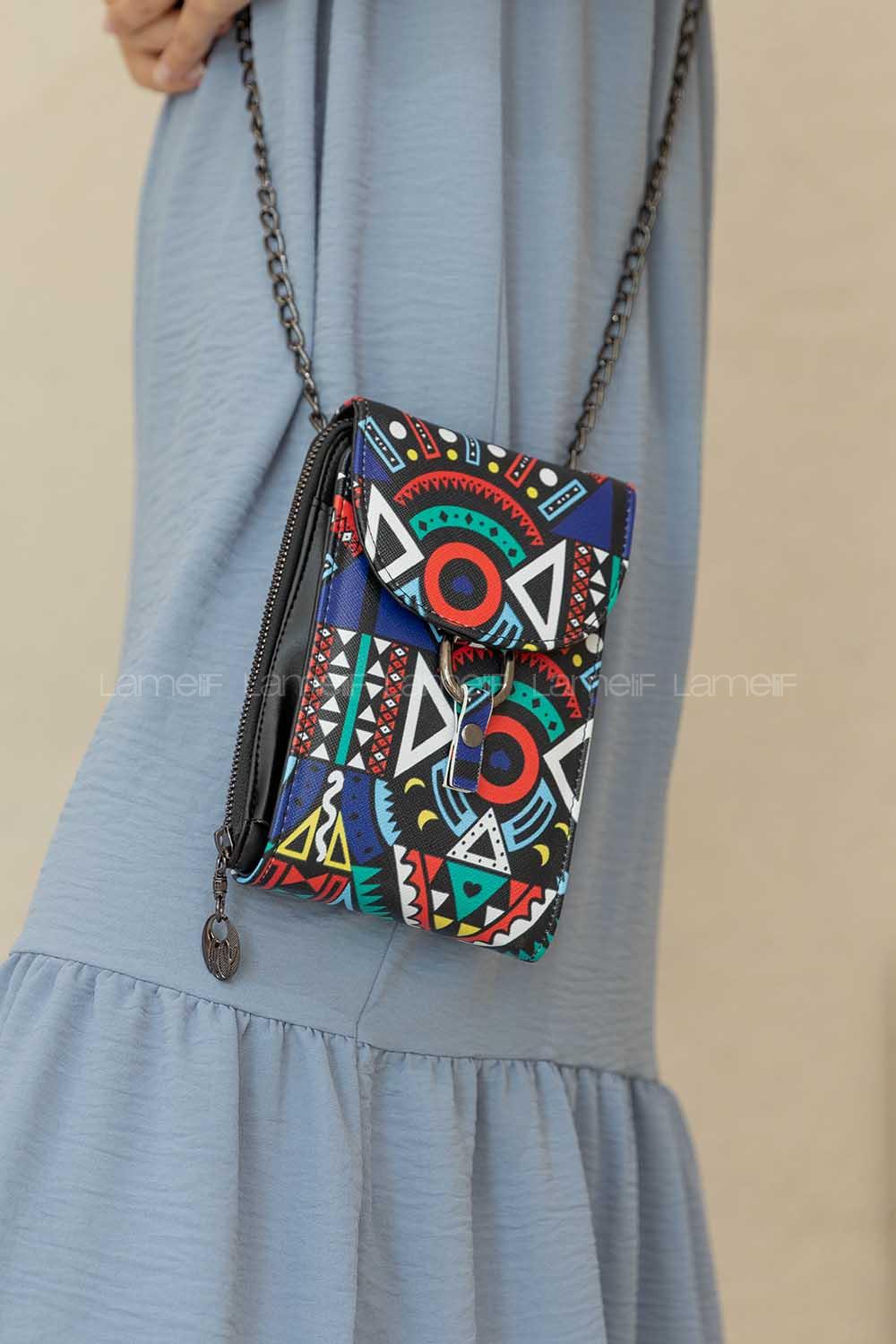 Modalamelif Metal Tokalı Pop-Art Mesenger Çanta Siyah