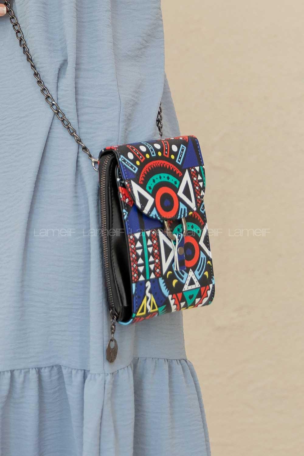 Modalamelif Metal Tokalı Pop-Art Mesenger Çanta Siyah