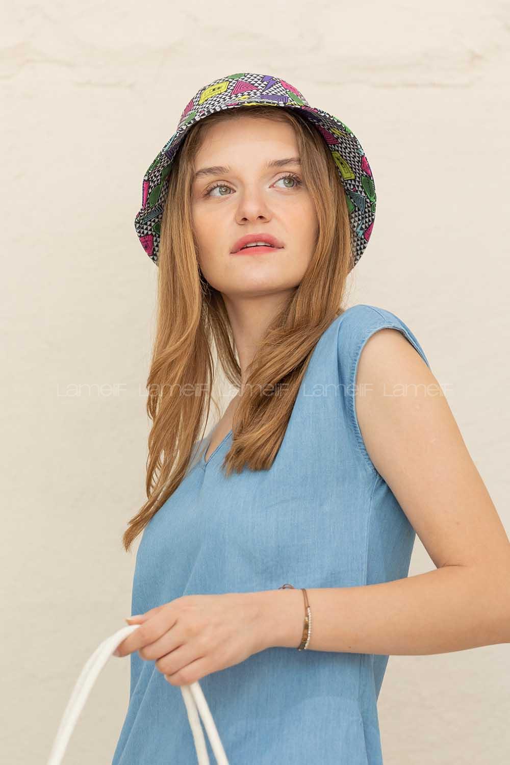 Modalamelif Pop-Art Baskı Balıkçı Fötr Şapka Sarı