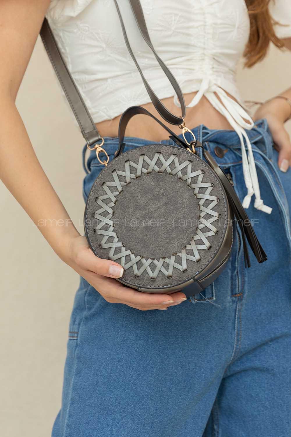 Modalamelif Püsküllü Silindir Çapraz Çanta Antrasit