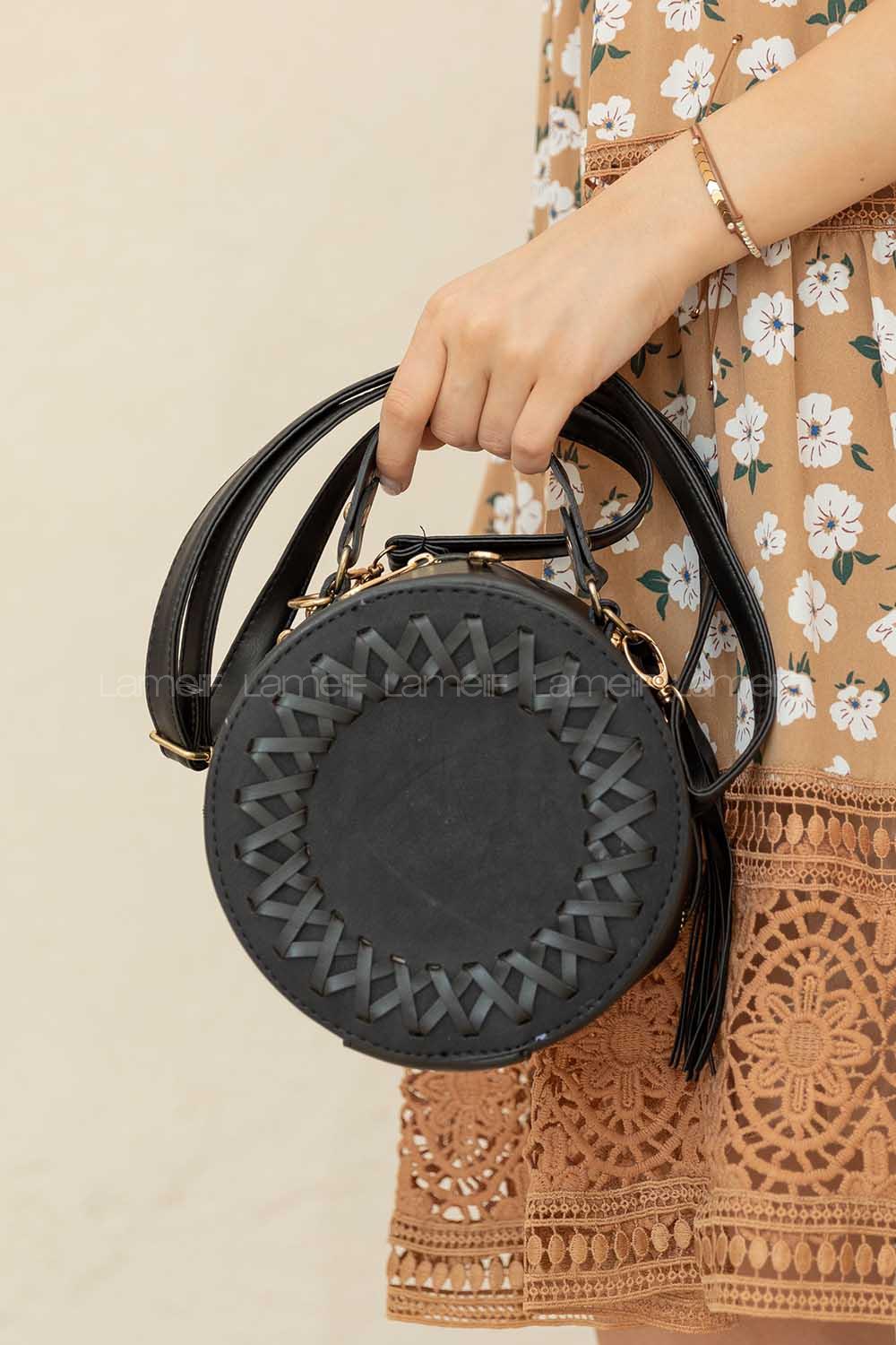 Modalamelif Püsküllü Silindir Çapraz Çanta Siyah