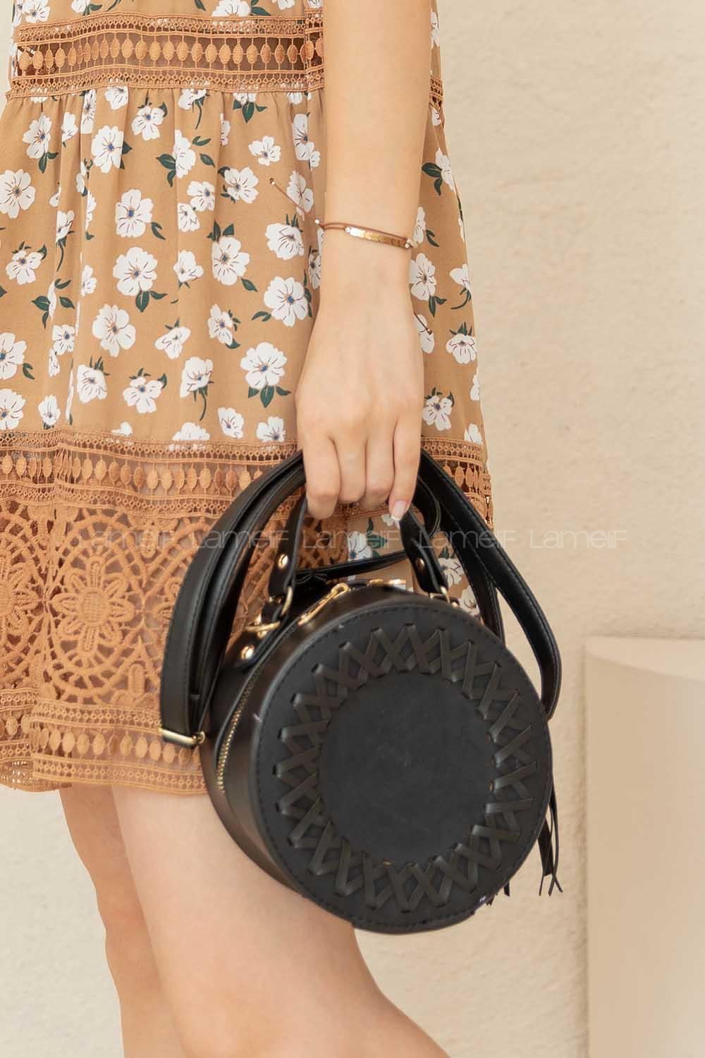 Modalamelif Püsküllü Silindir Çapraz Çanta Siyah