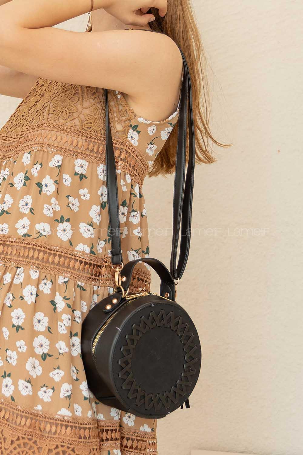 Modalamelif Püsküllü Silindir Çapraz Çanta Siyah