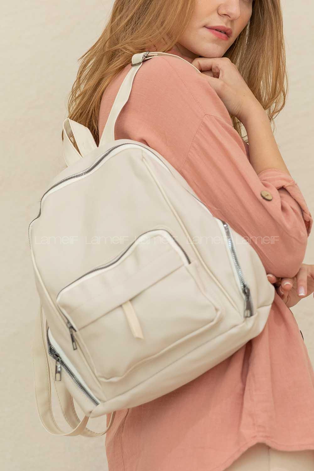 Modalamelif  Saten Sırt Çantası Krem