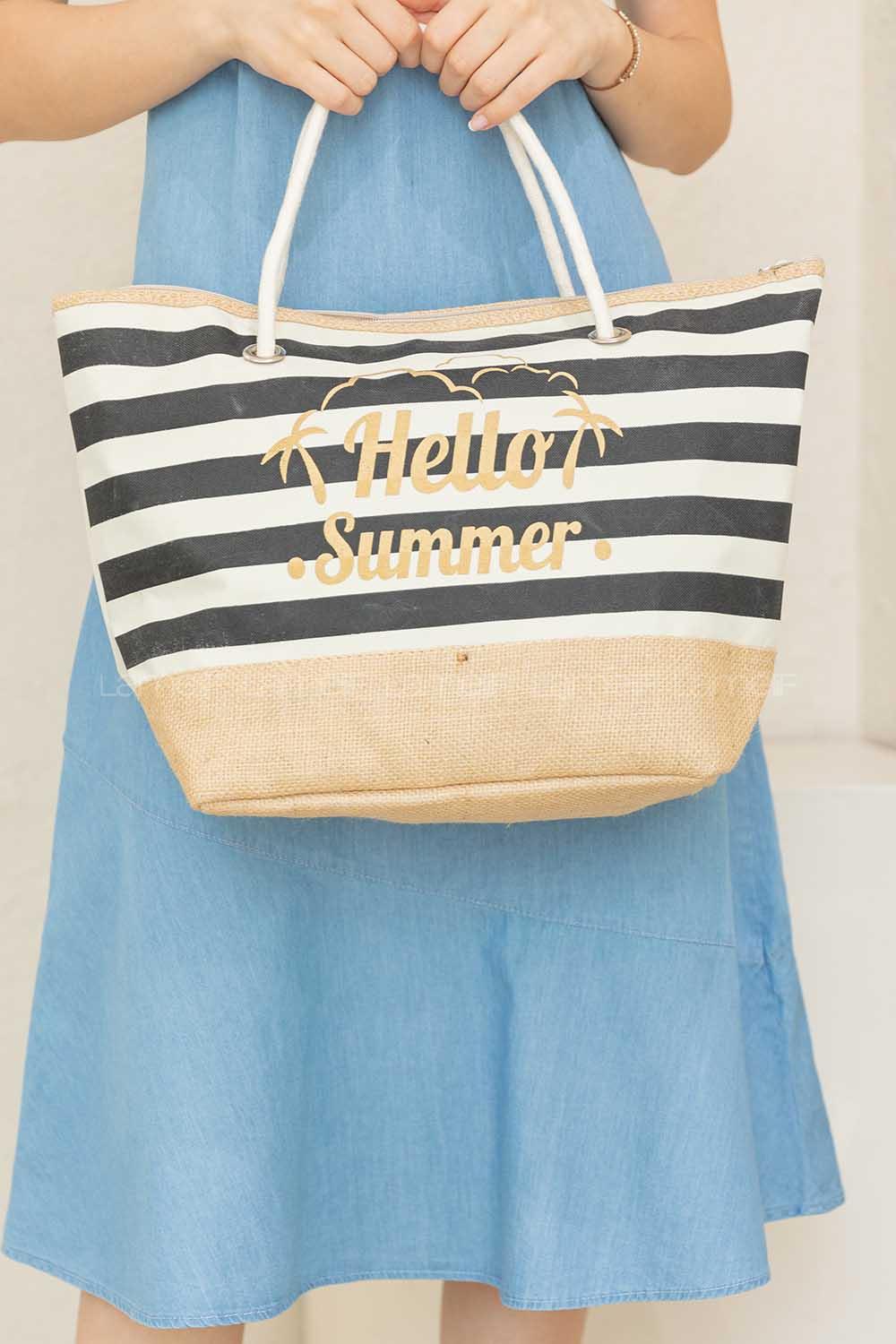 Modalamelif Şeritli Hasır Çanta Siyah