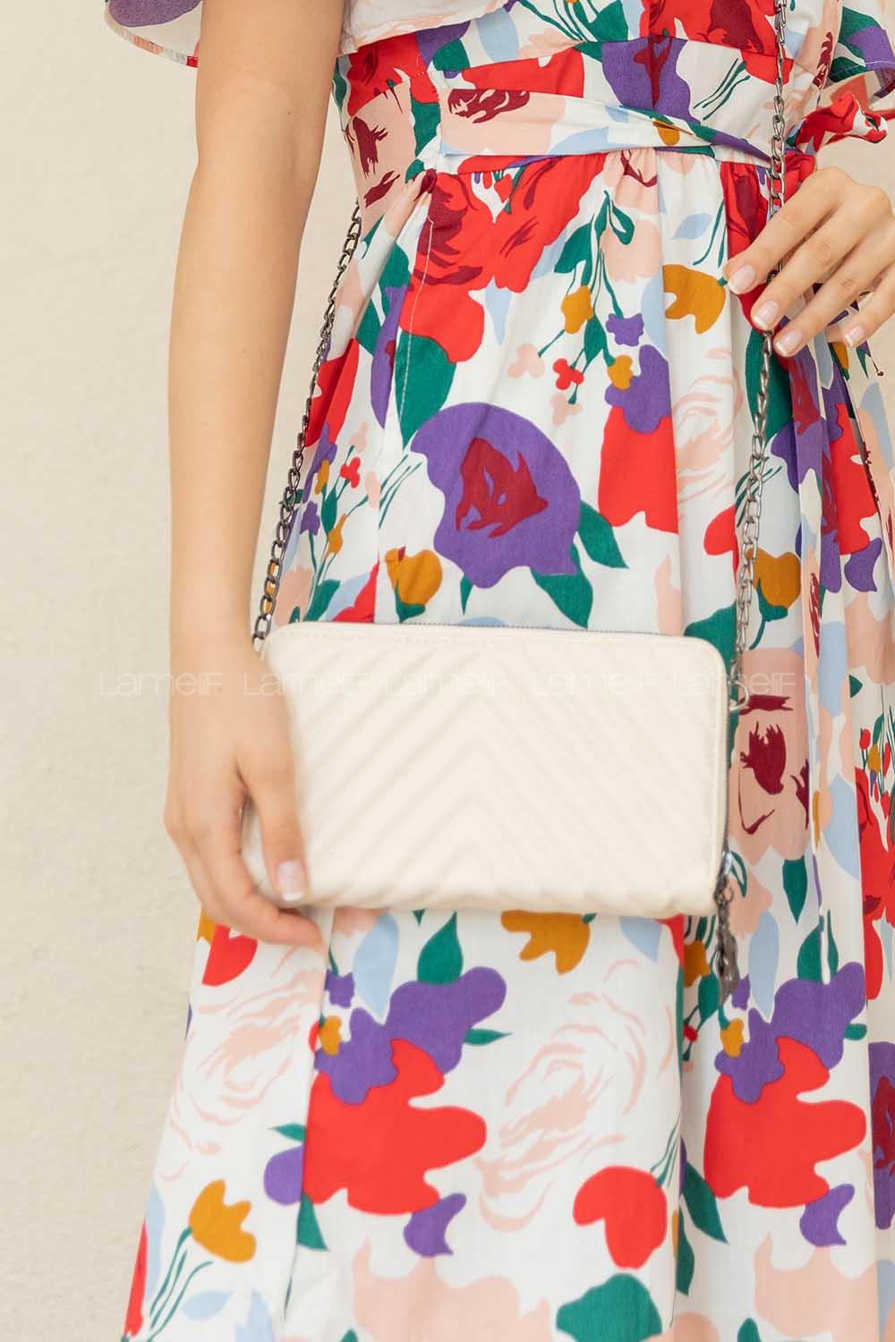 Modalamelif Zincir Askılı Kapitone Çapraz Çanta Krem