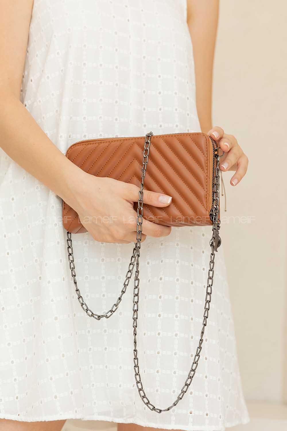 Modalamelif Zincir Askılı Kapitone Çapraz Çanta Taba