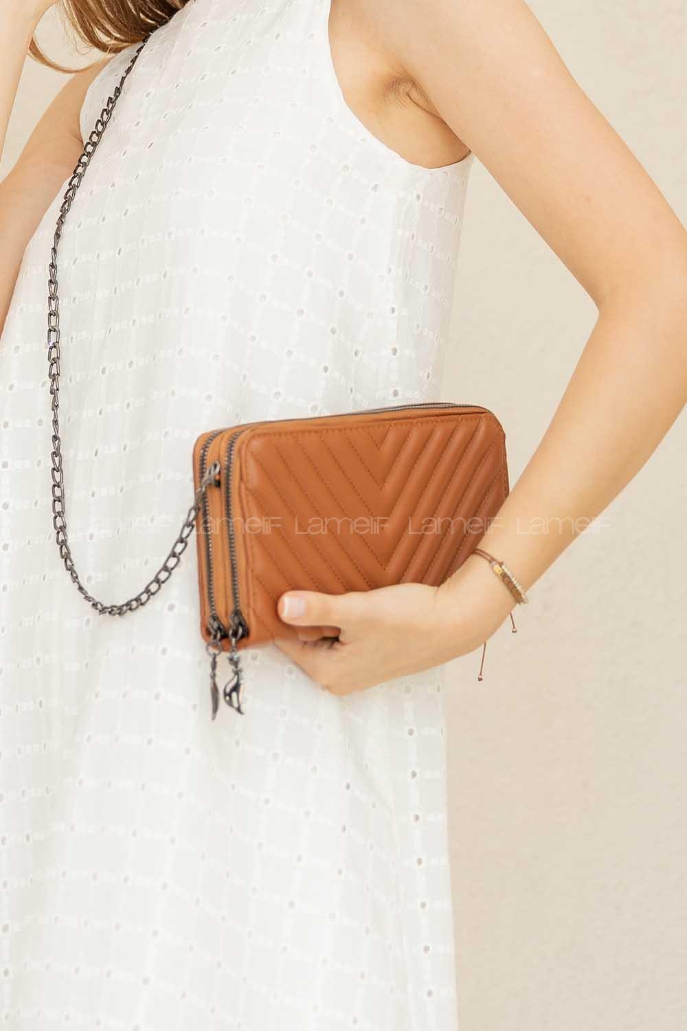 Modalamelif Zincir Askılı Kapitone Çapraz Çanta Taba