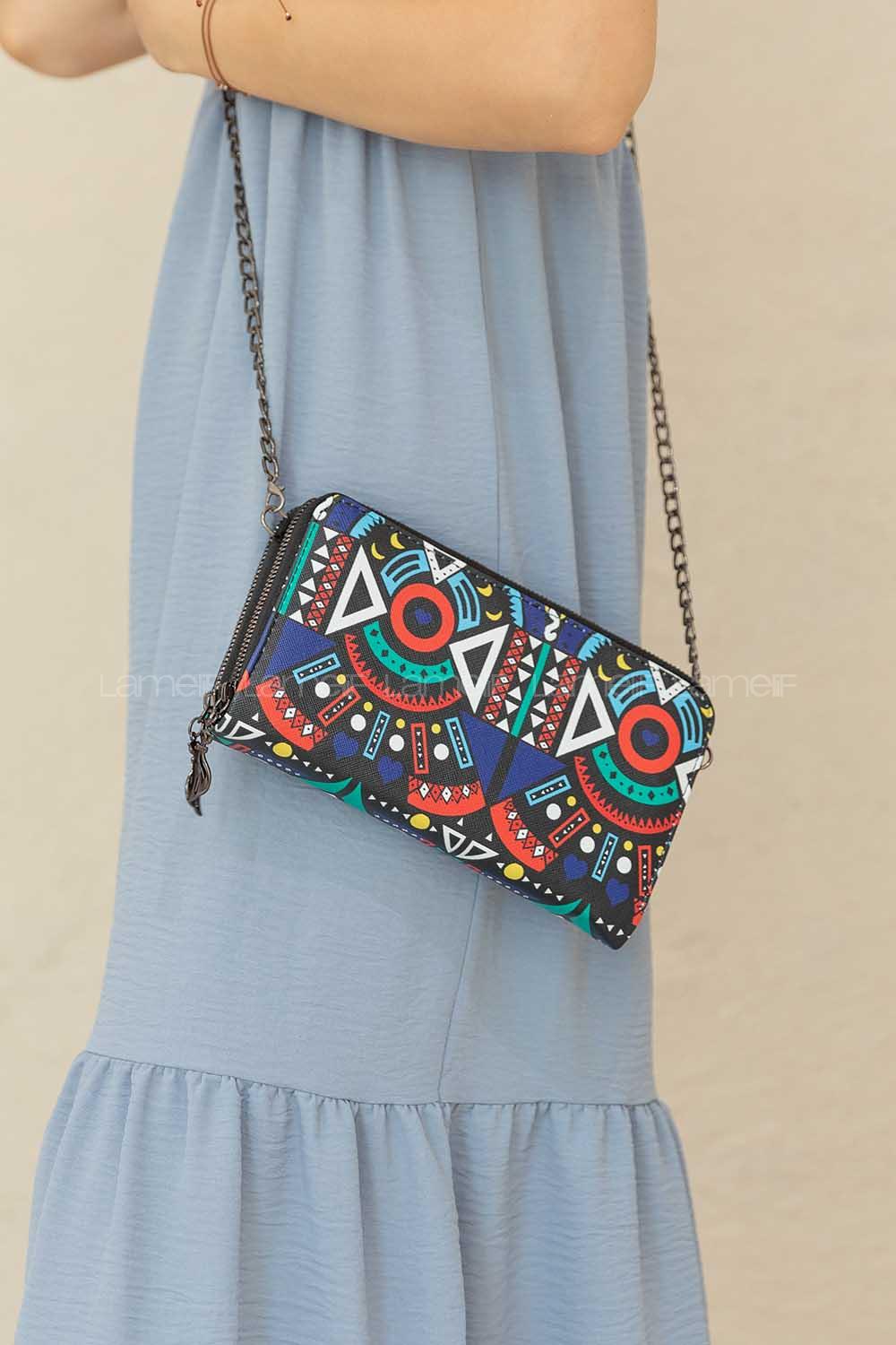 Modalamelif Zincir Askılı Pop-Art Çapraz Çanta Siyah