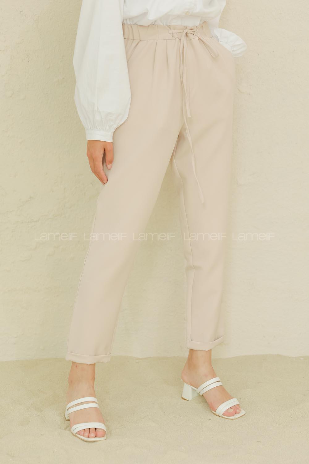 Modalamelif Beli Lastikli Pantolon Taş Rengi