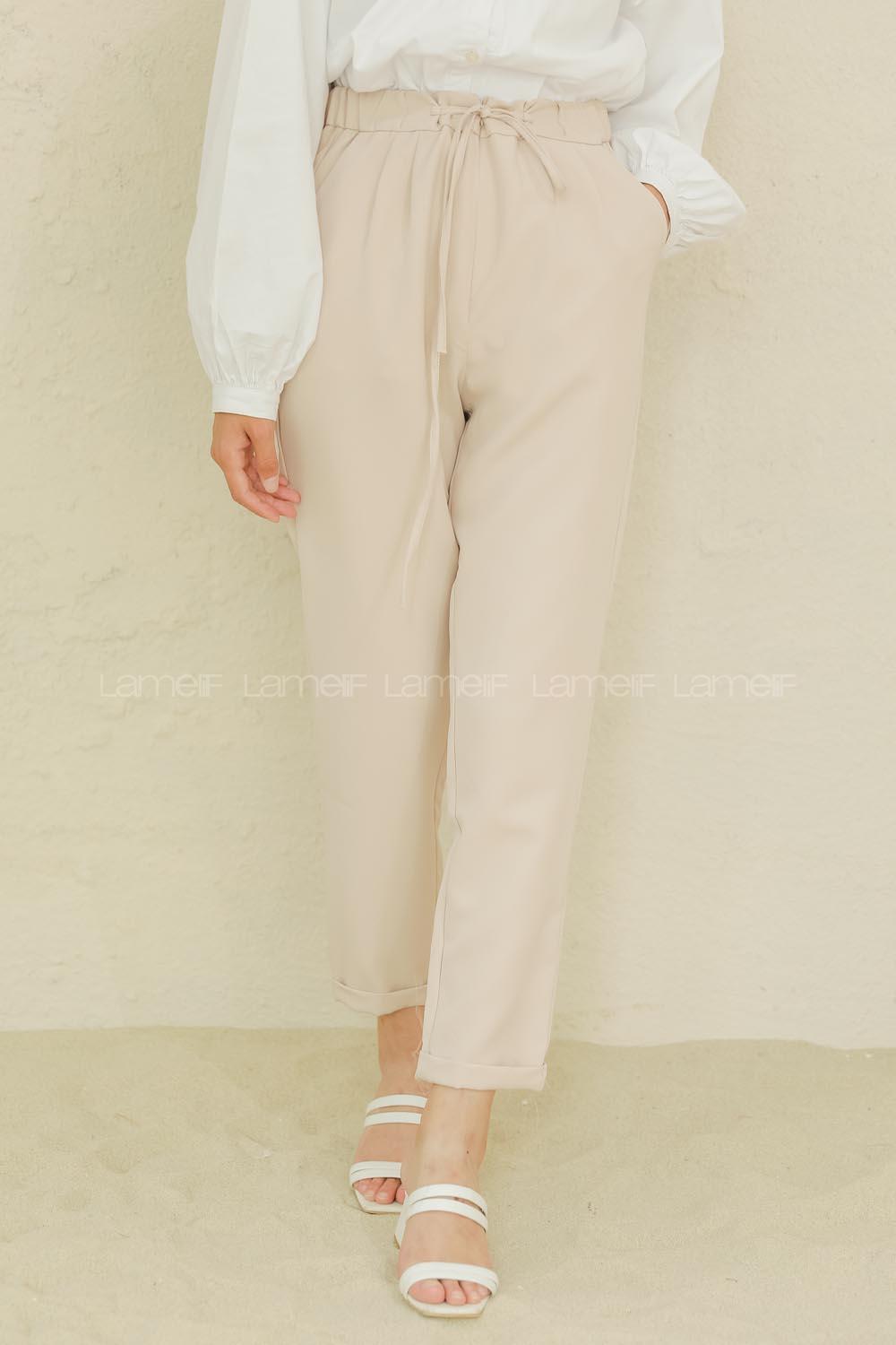 Modalamelif Beli Lastikli Pantolon Taş Rengi