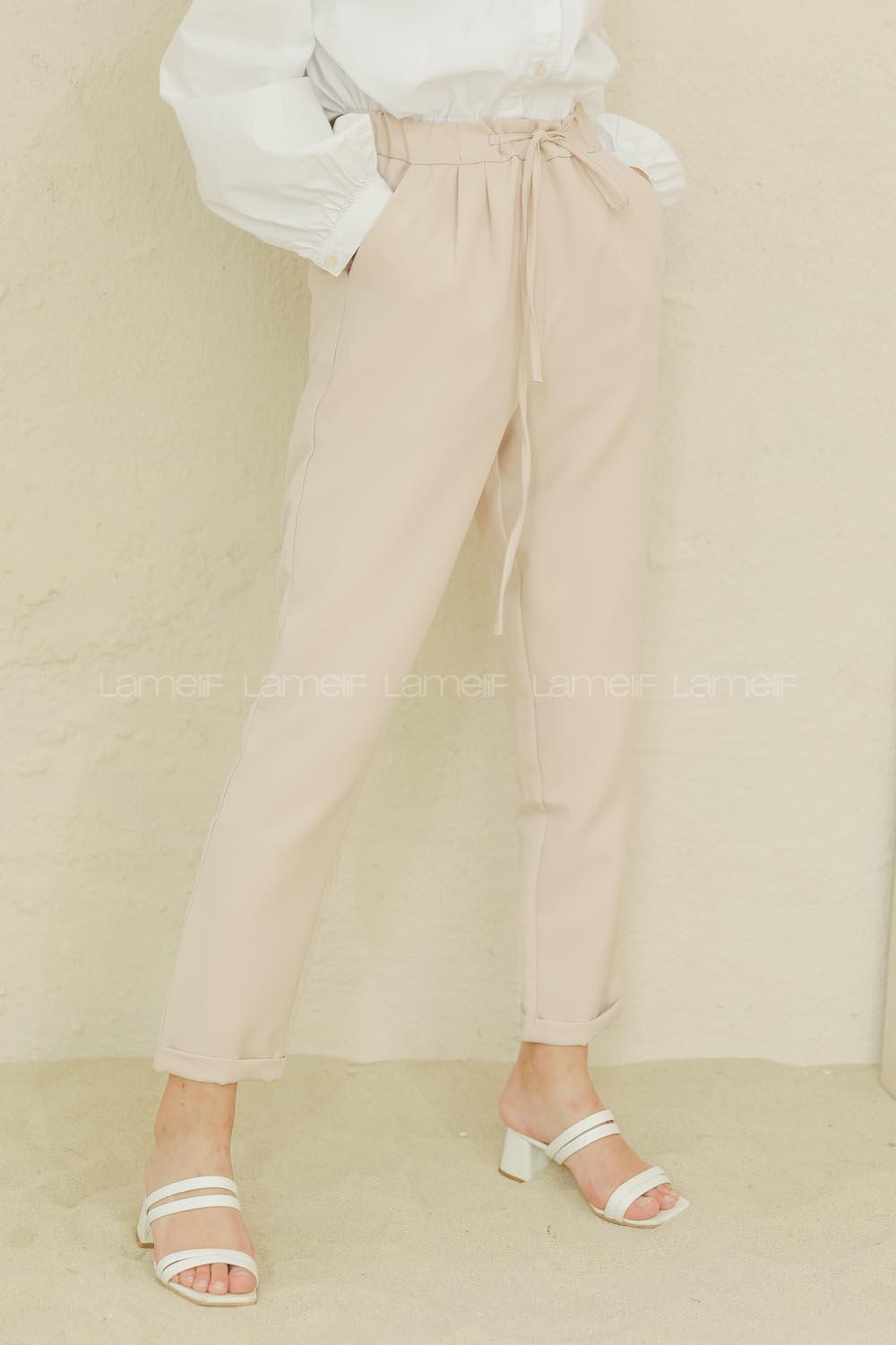 Modalamelif Beli Lastikli Pantolon Taş Rengi