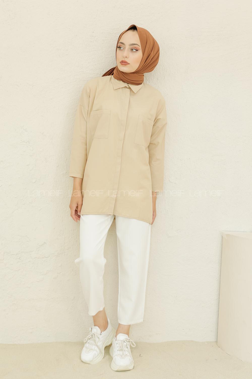 Modalamelif Çift Cepli Poplin Gömlek Sütlü Kahve