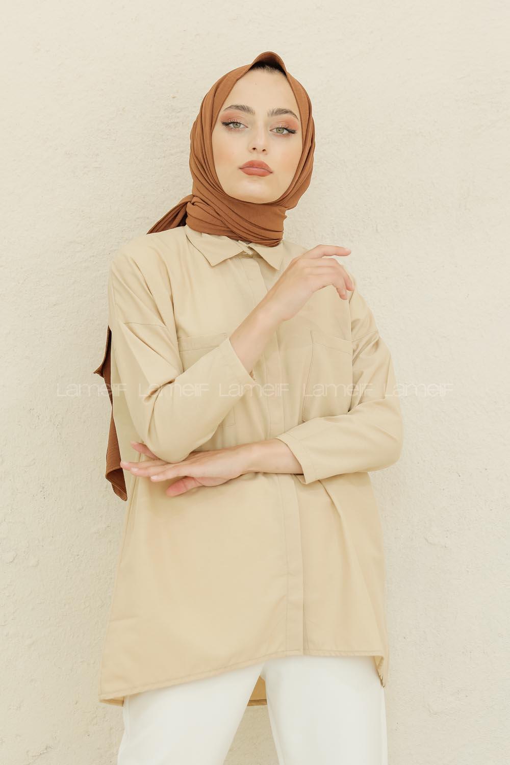 Modalamelif Çift Cepli Poplin Gömlek Sütlü Kahve