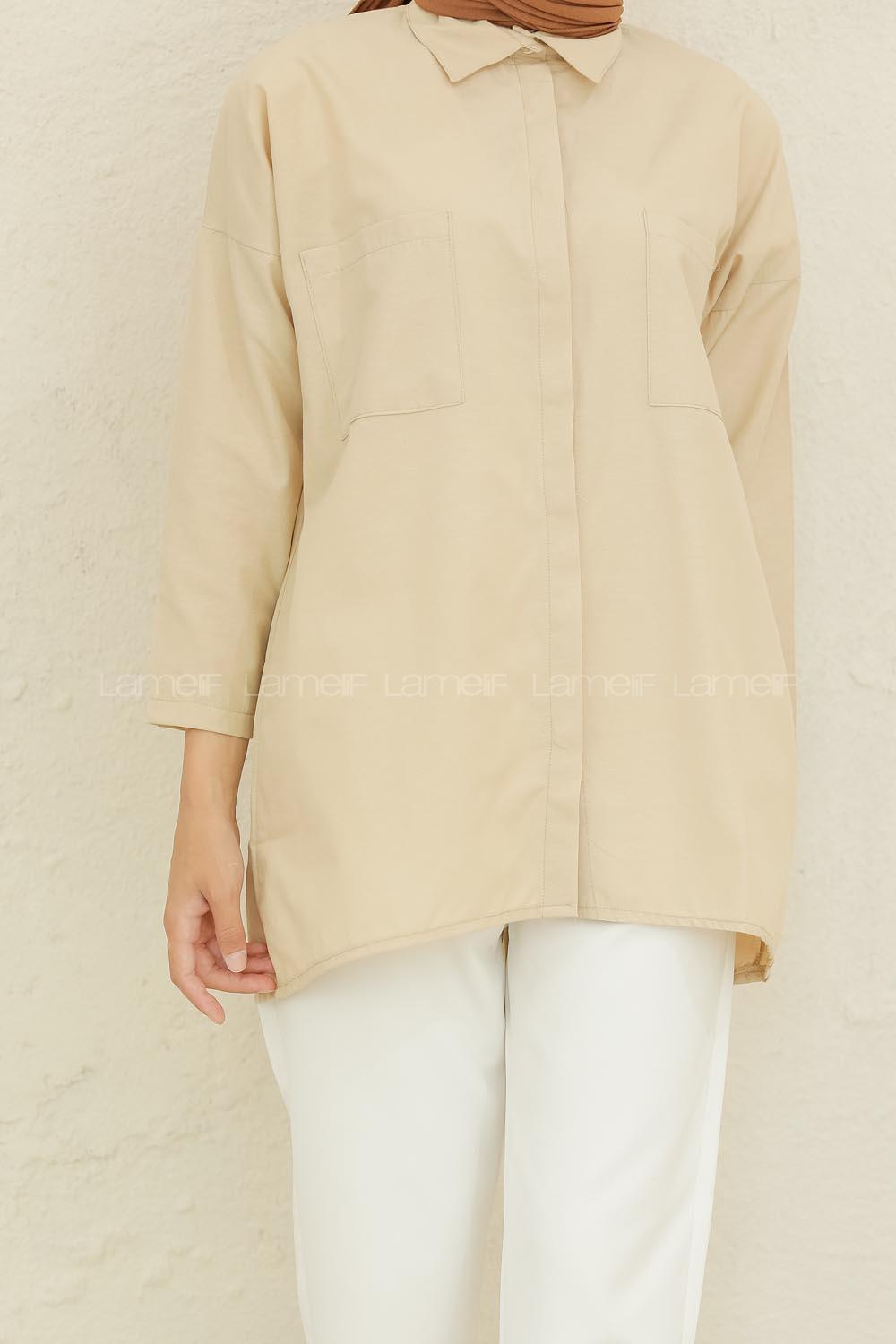 Modalamelif Çift Cepli Poplin Gömlek Sütlü Kahve
