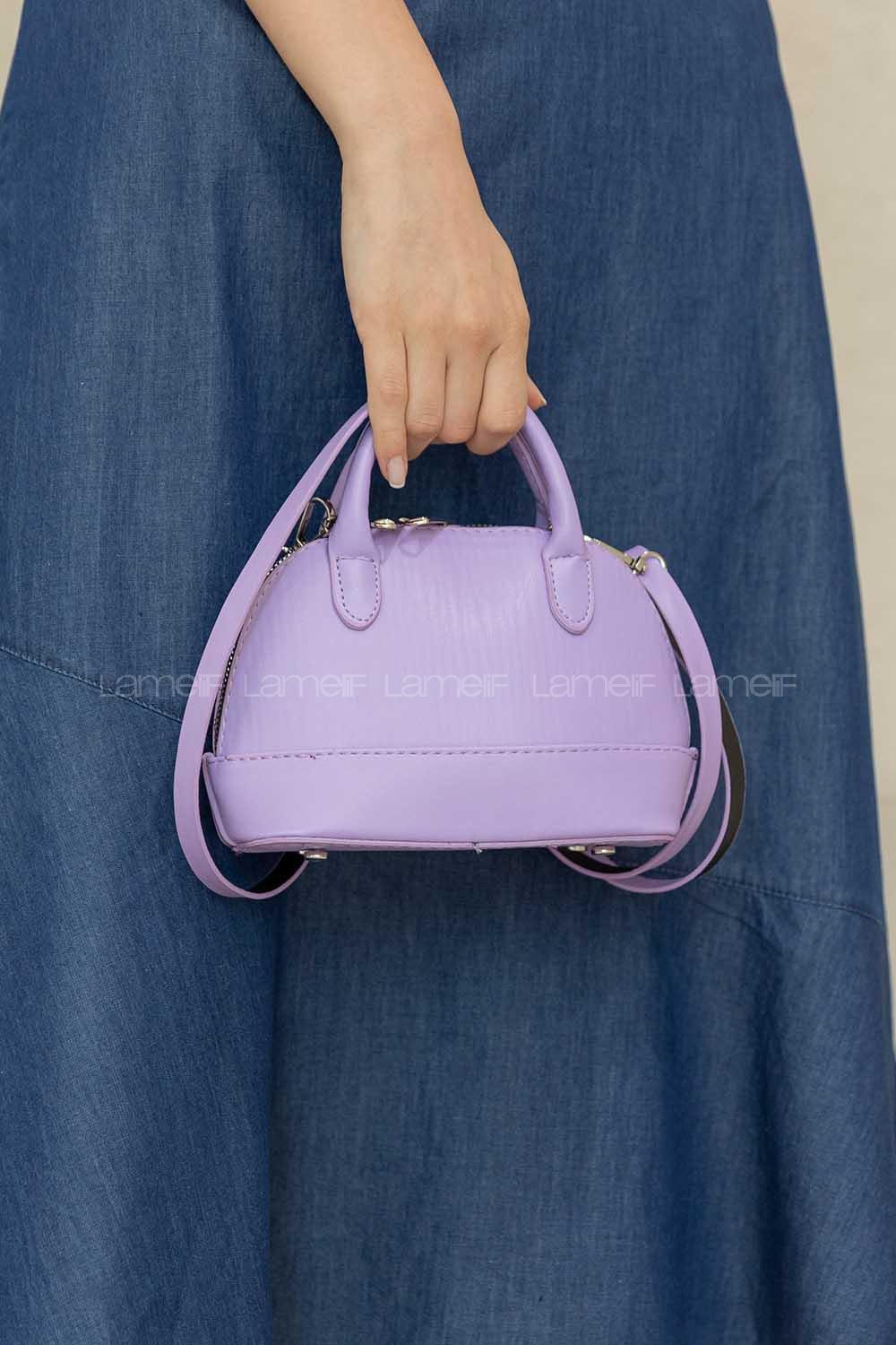 Modalamelif Deri Görünümlü Düz Renk Çapraz Çanta Lila
