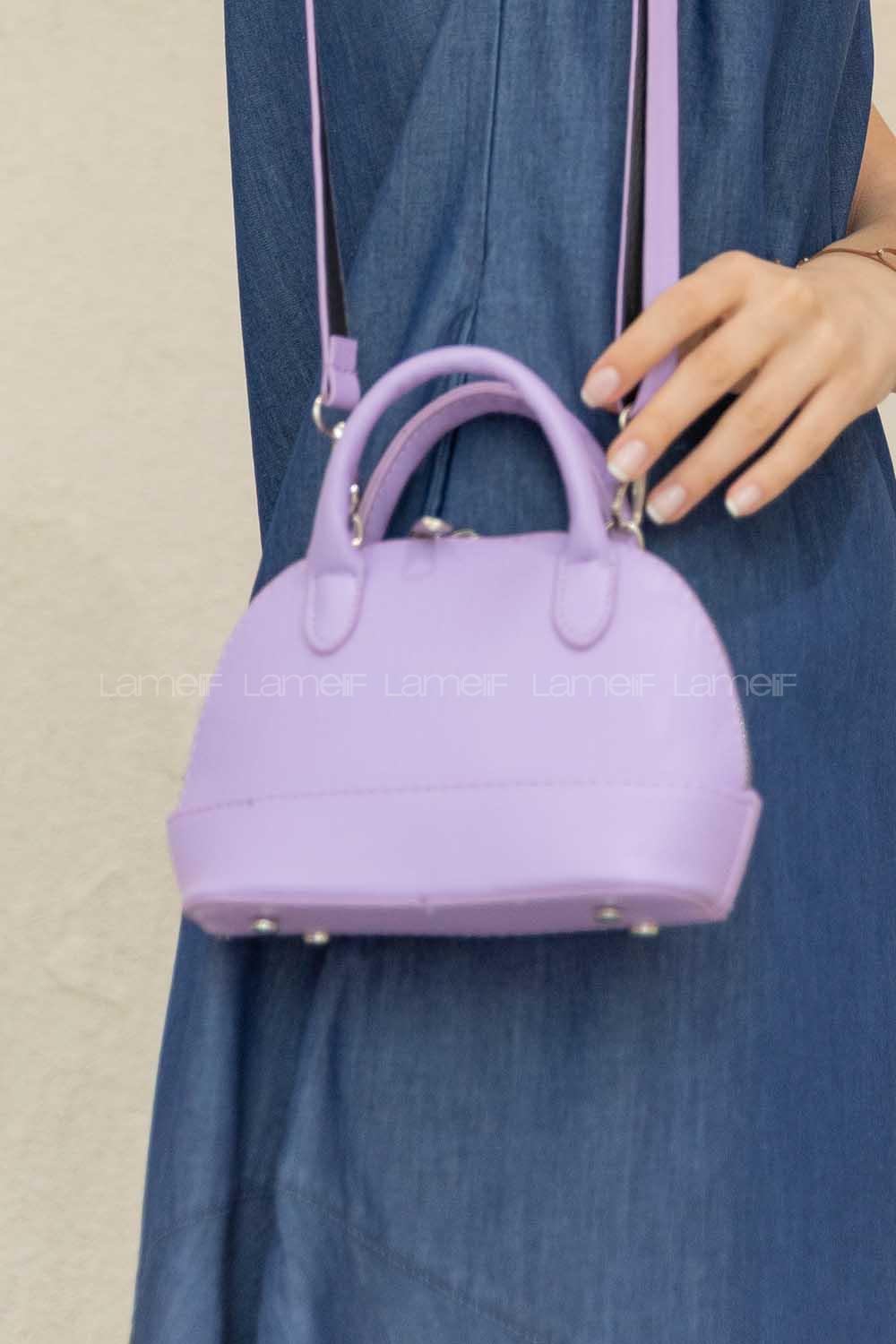 Modalamelif Deri Görünümlü Düz Renk Çapraz Çanta Lila