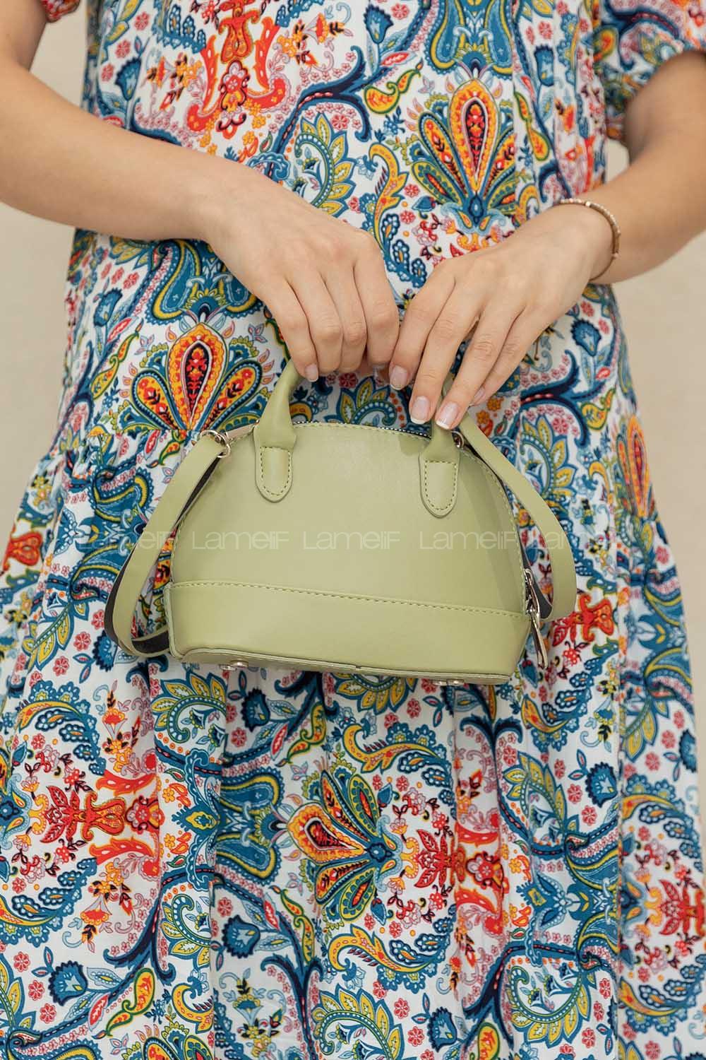 Modalamelif Deri Görünümlü Düz Renk Çapraz Çanta Yağ Yeşili