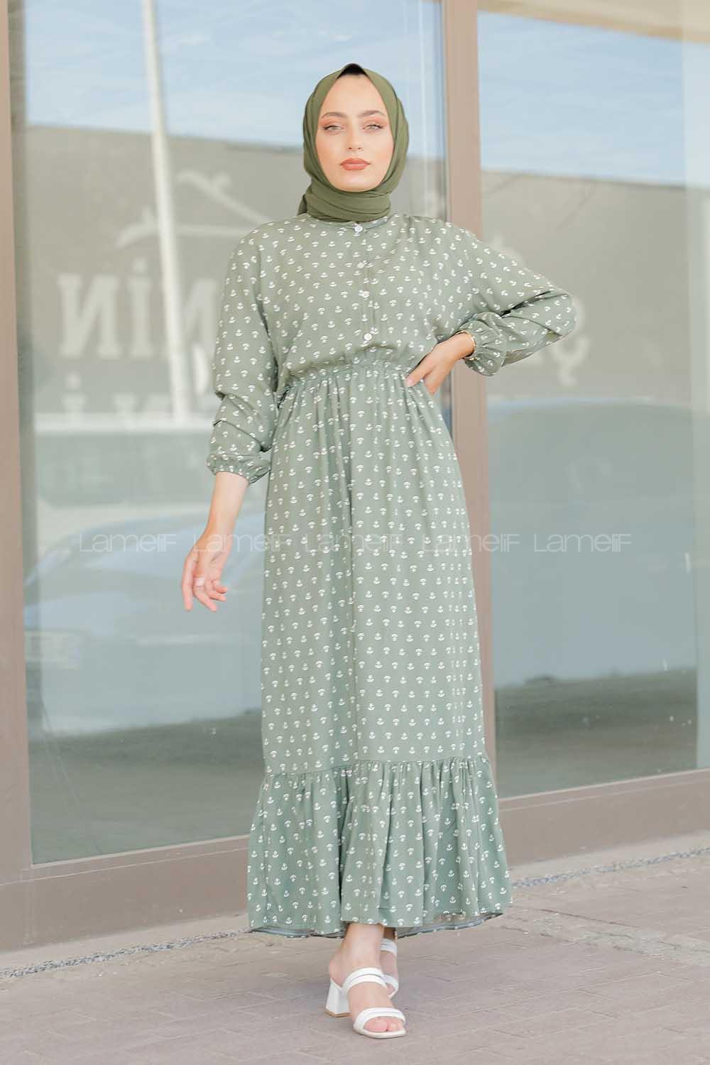 Modalamelif Gemici Desen Elbise Pastel Yeşili