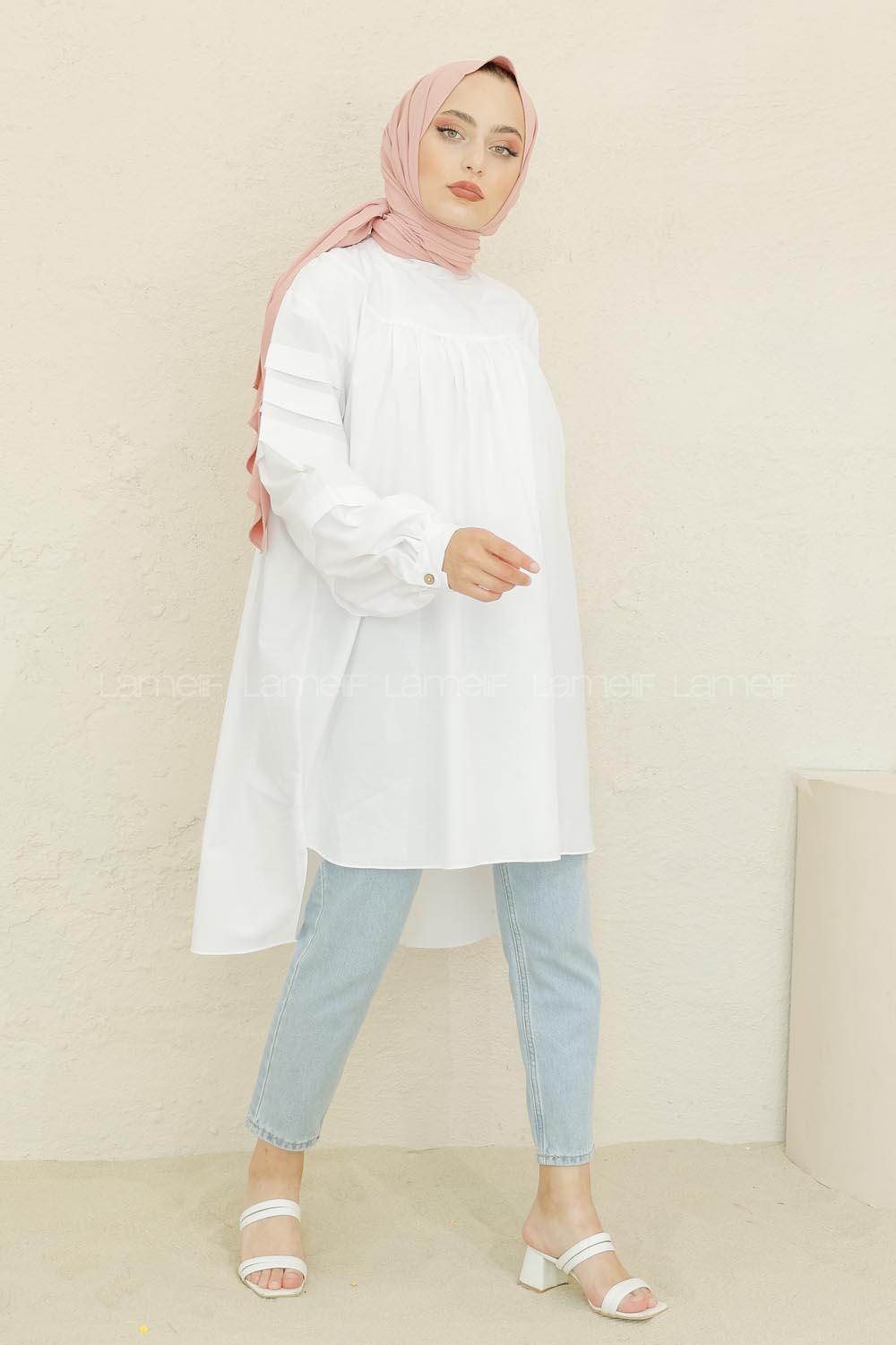 Modalamelif Hakim Yaka Kol katlı Tunik Ekru