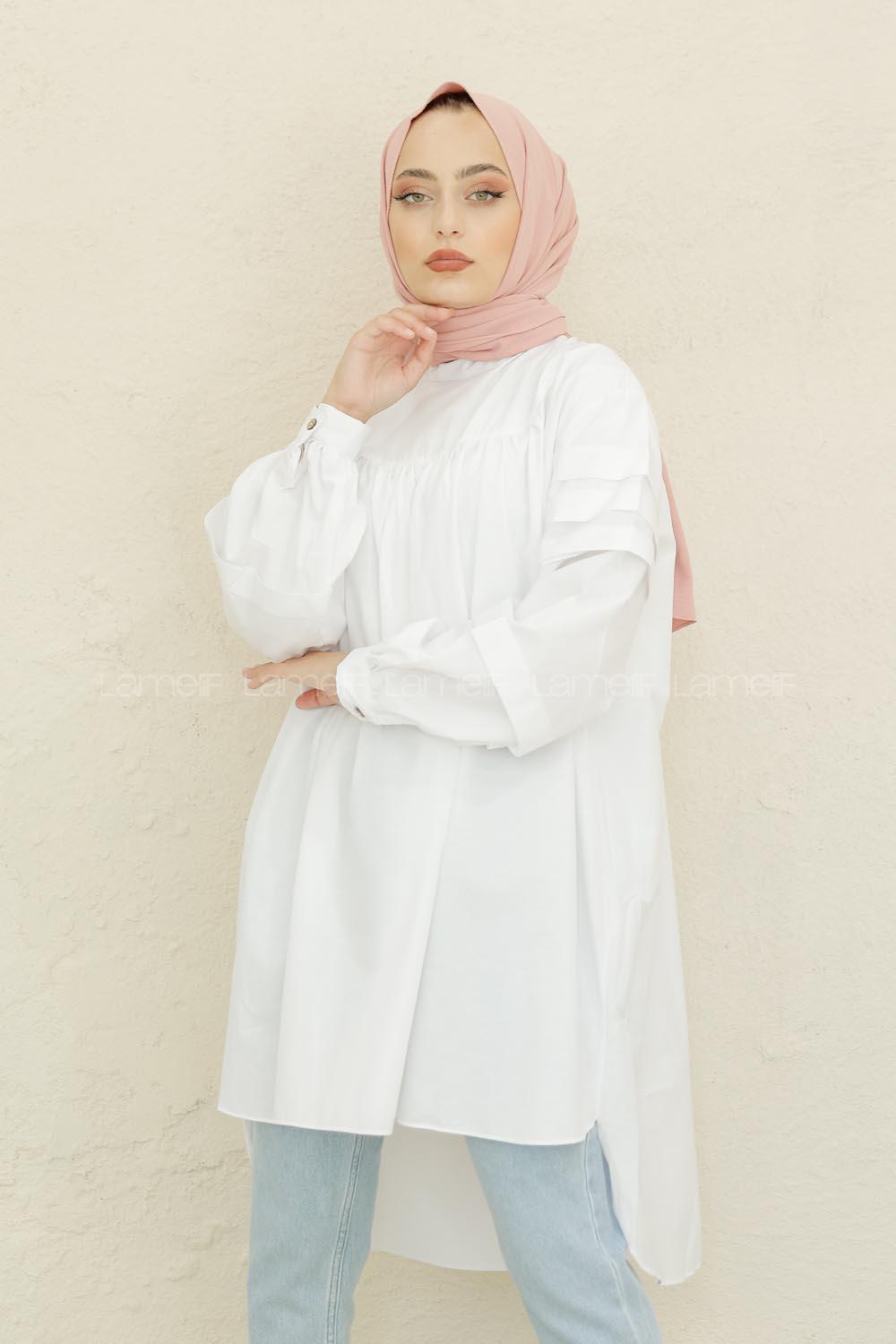 Modalamelif Hakim Yaka Kol katlı Tunik Ekru
