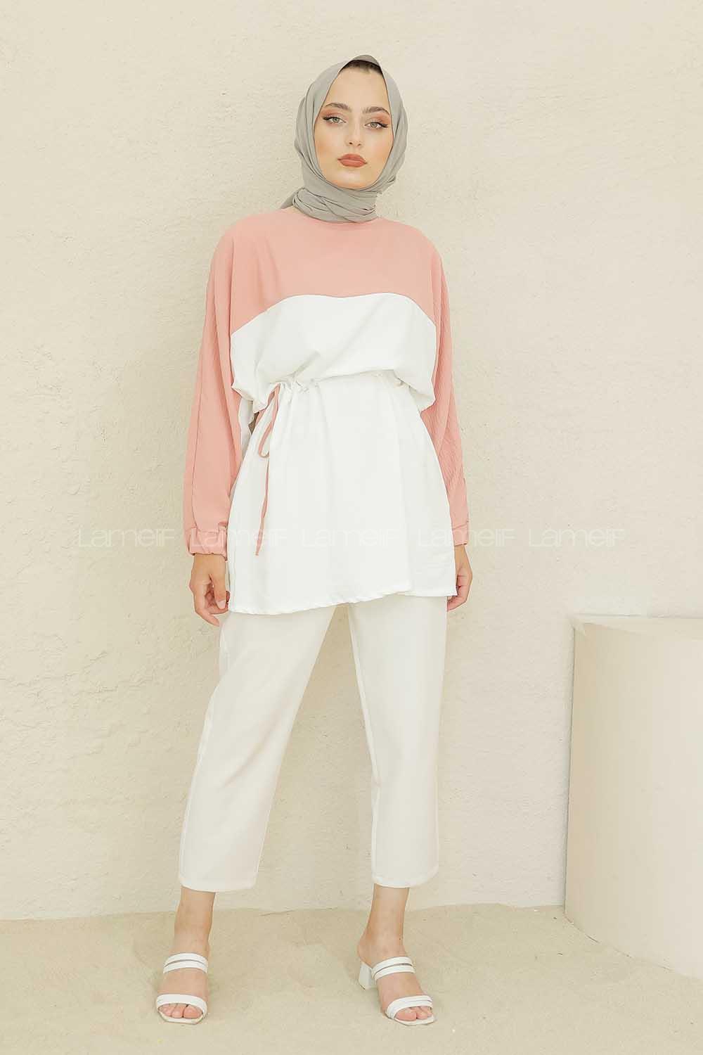 Modalamelif Kol Lastikli Garnili Tunik Gül