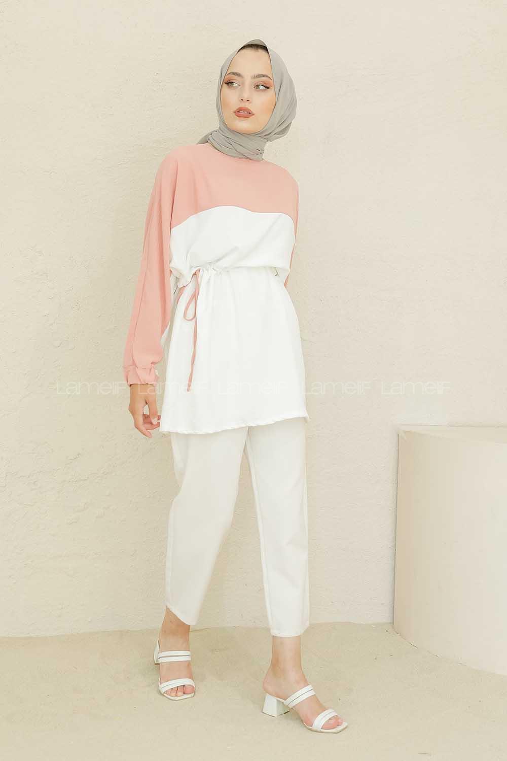 Modalamelif Kol Lastikli Garnili Tunik Gül