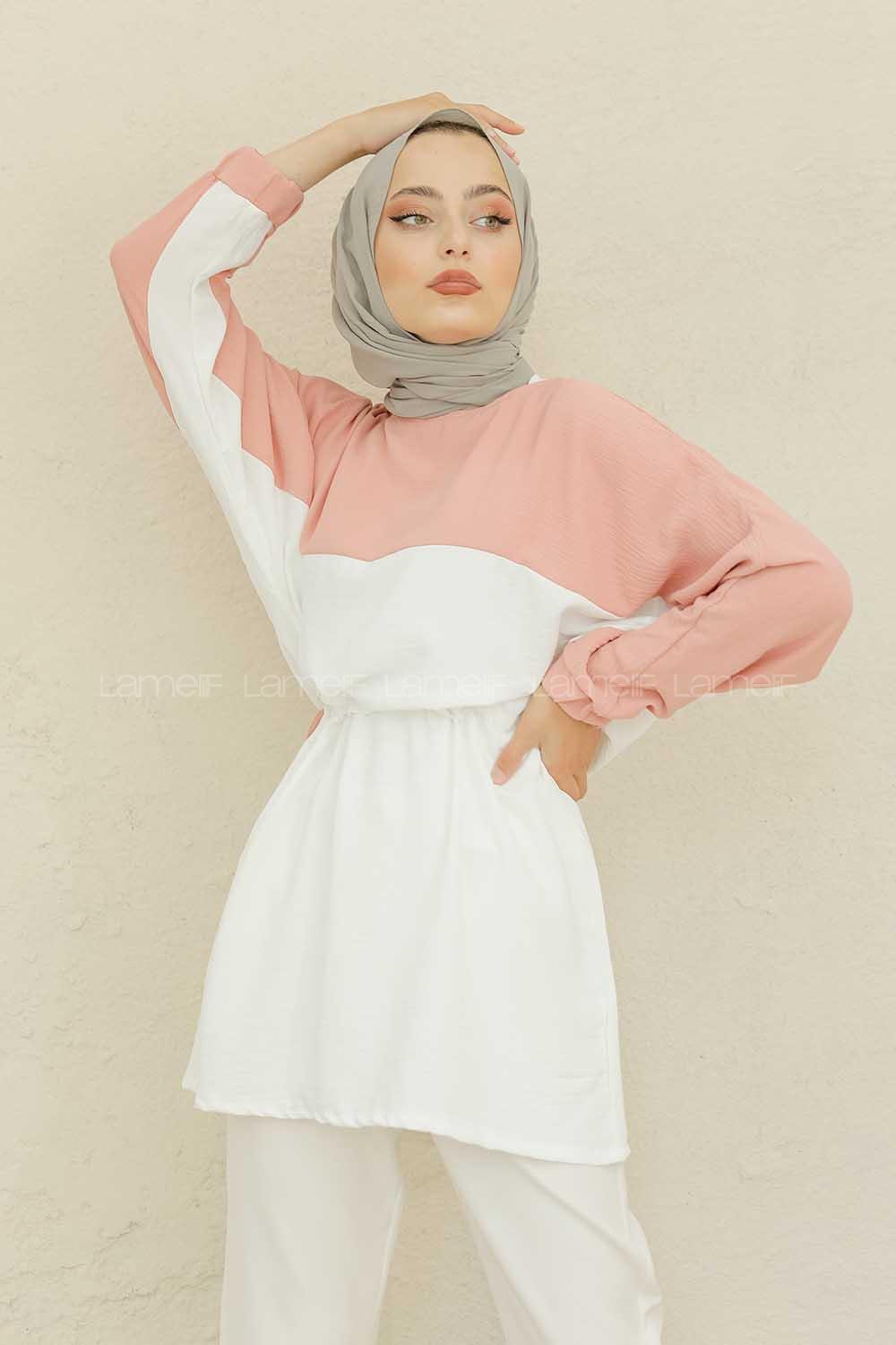 Modalamelif Kol Lastikli Garnili Tunik Gül