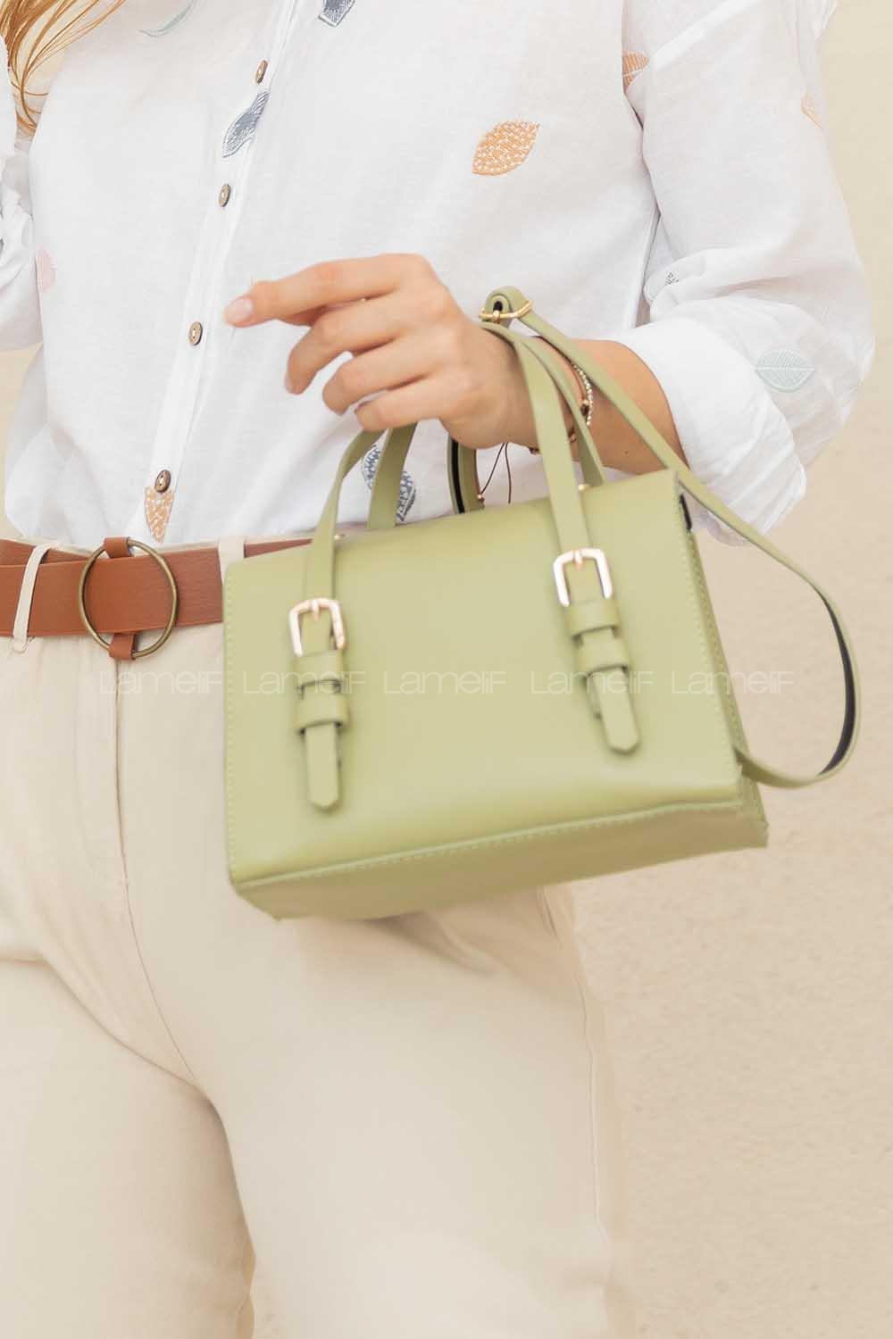 Modalamelif Toka Detaylı Çapraz Çanta Fıstık Yeşili