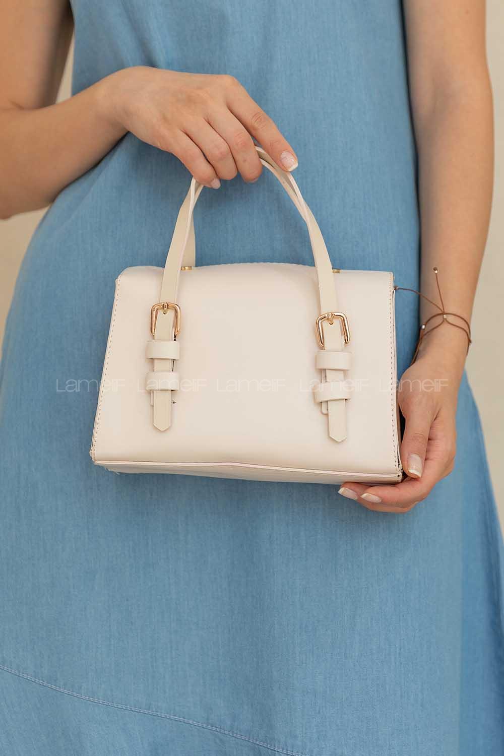 Modalamelif Toka Detaylı Çapraz Çanta Krem