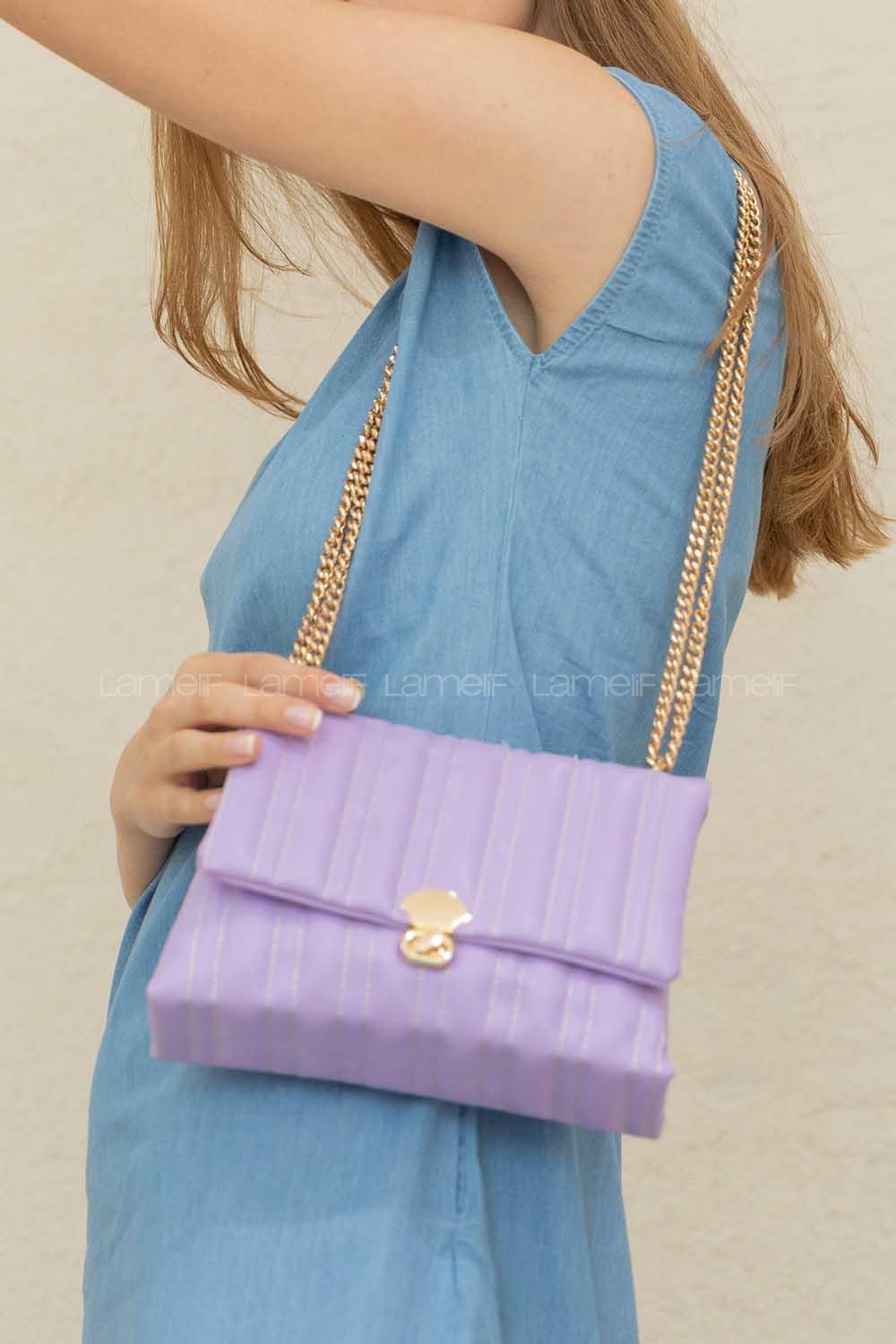 Modalamelif Zincir Askılı Kapitone Çapraz Çanta Lila