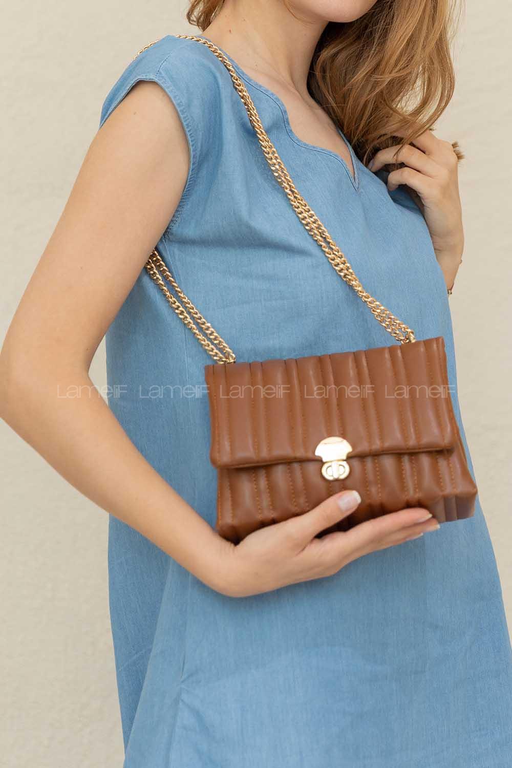 Modalamelif Zincir Askılı Kapitone Çapraz Çanta Taba