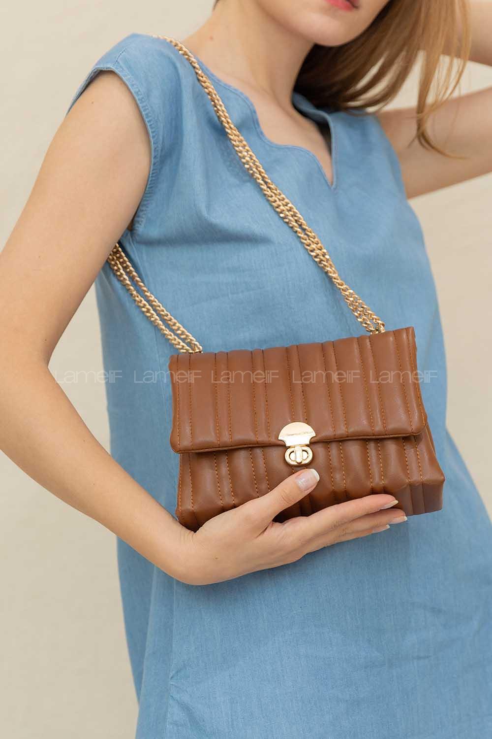 Modalamelif Zincir Askılı Kapitone Çapraz Çanta Taba