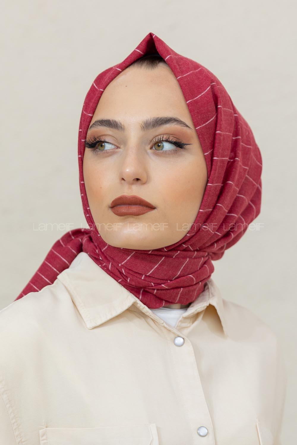 Modalamelif Bordo-Beyaz Line Şal