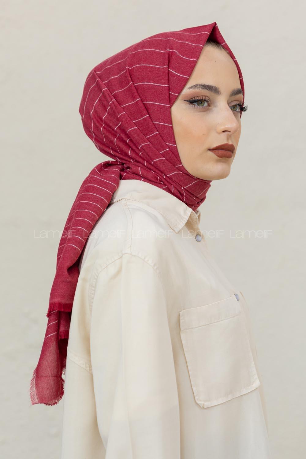 Modalamelif Bordo-Beyaz Line Şal